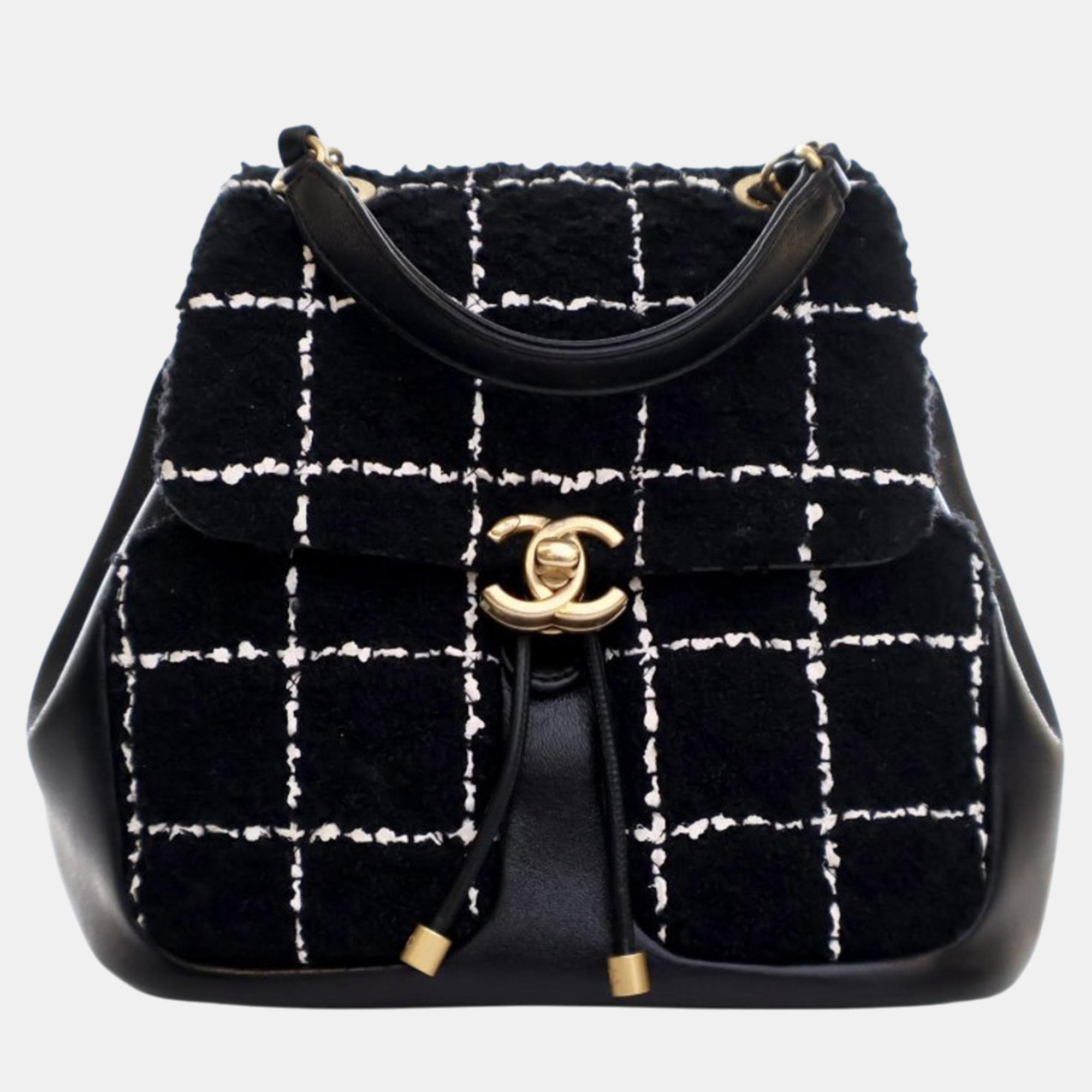 

Chanel CC Tweed Backpack, Black