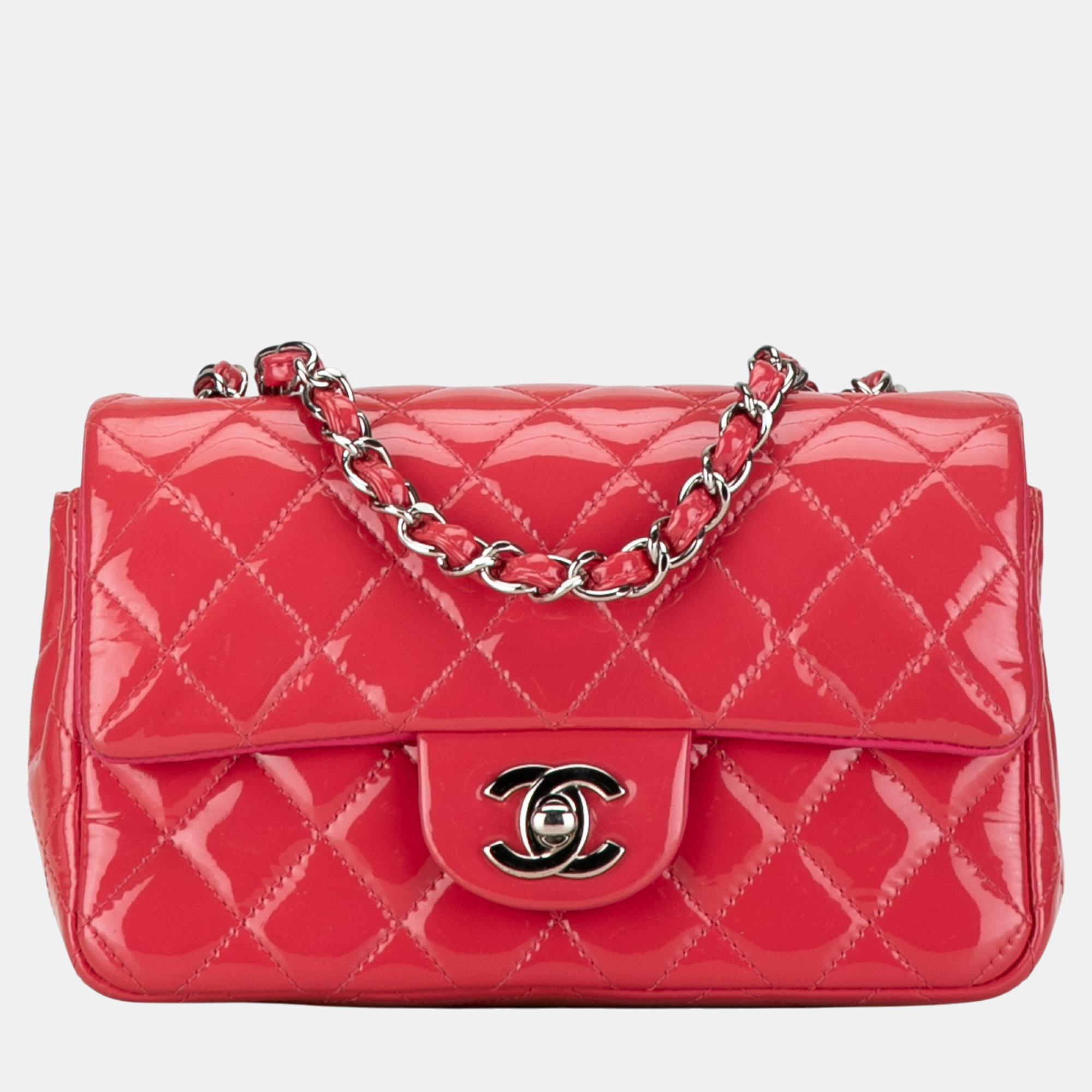 

Chanel Mini Rectangular Classic Patent Single Flap, Pink