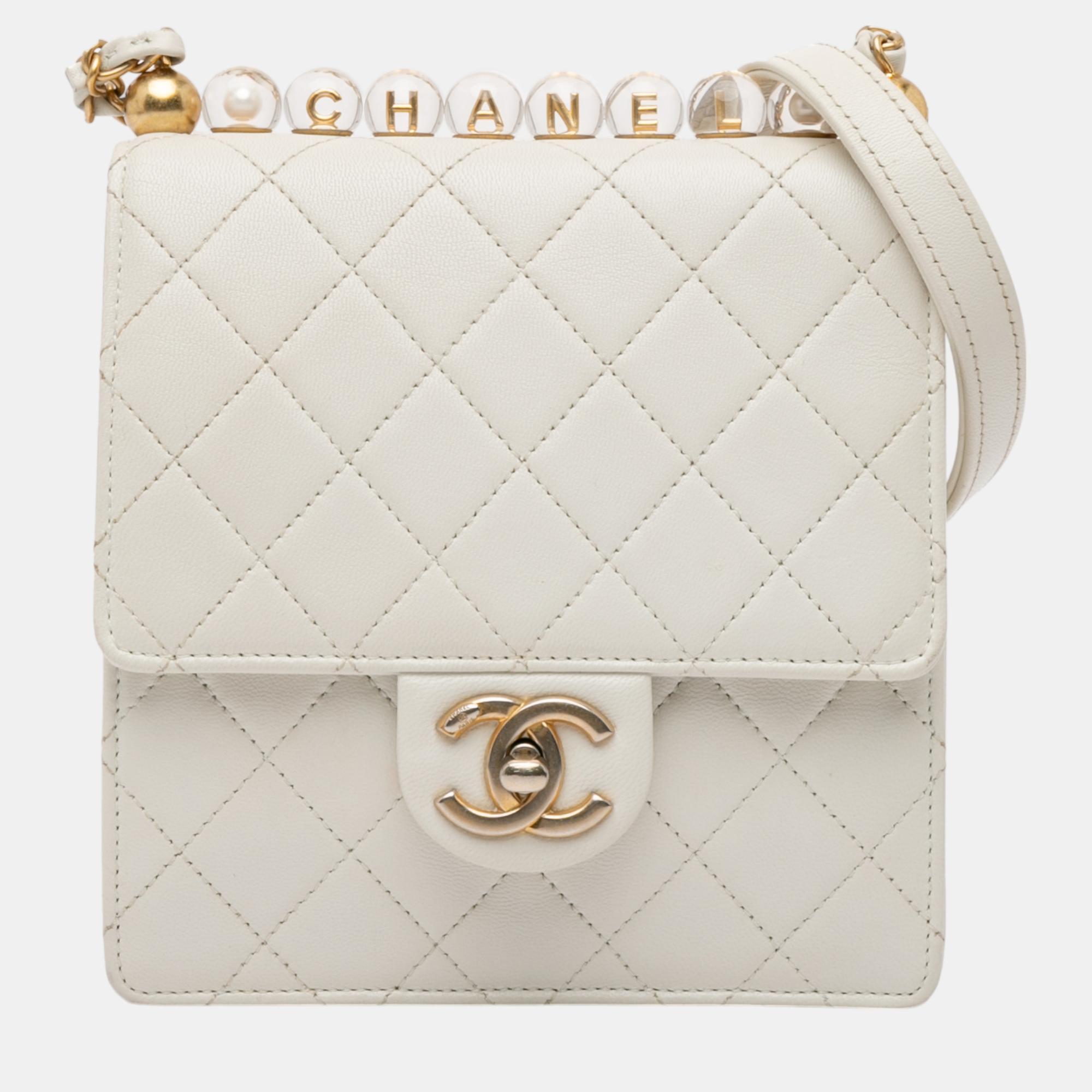 

Chanel Small Lambskin Chic Pearls Flap, White