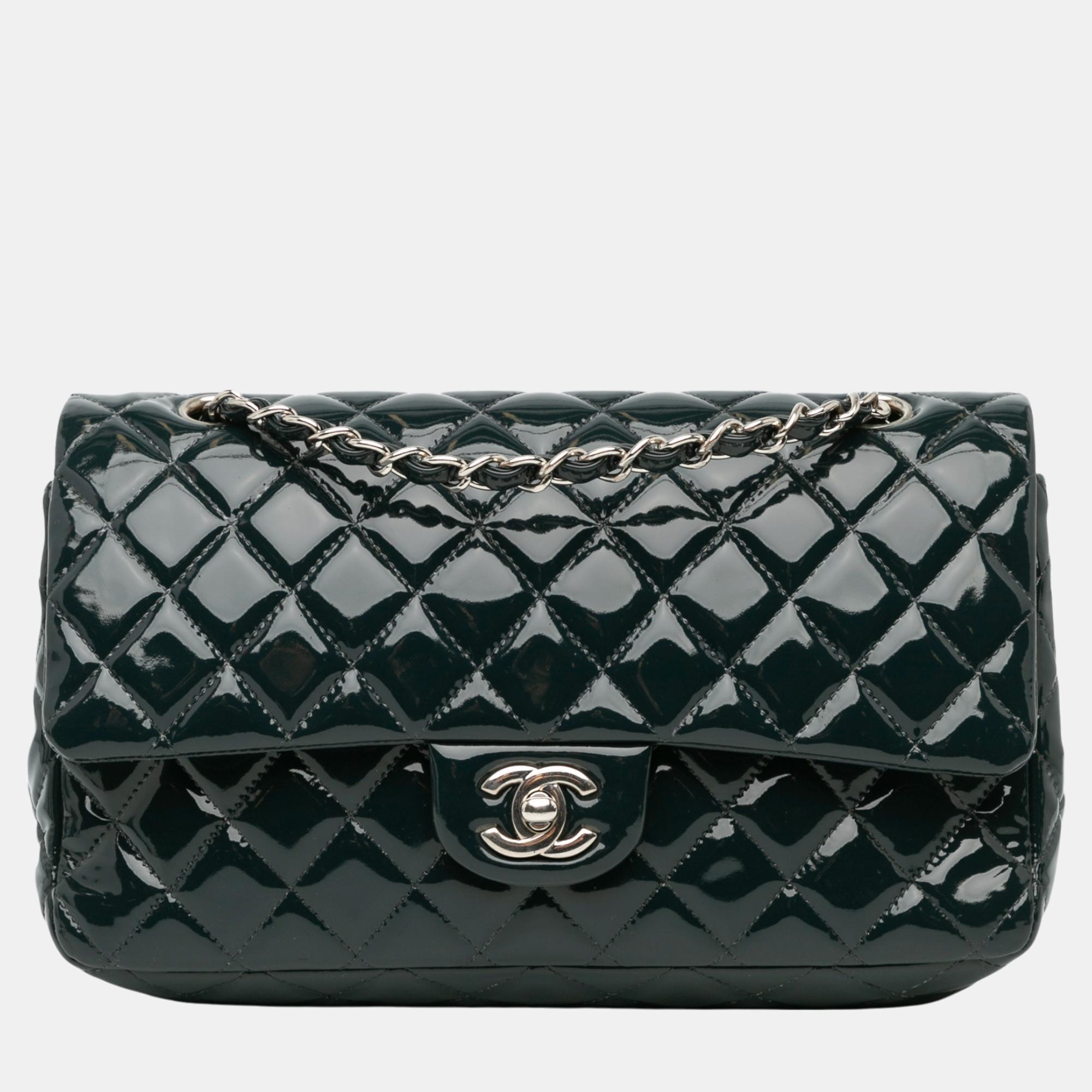 

Chanel Medium Classic Patent Double Flap, Blue