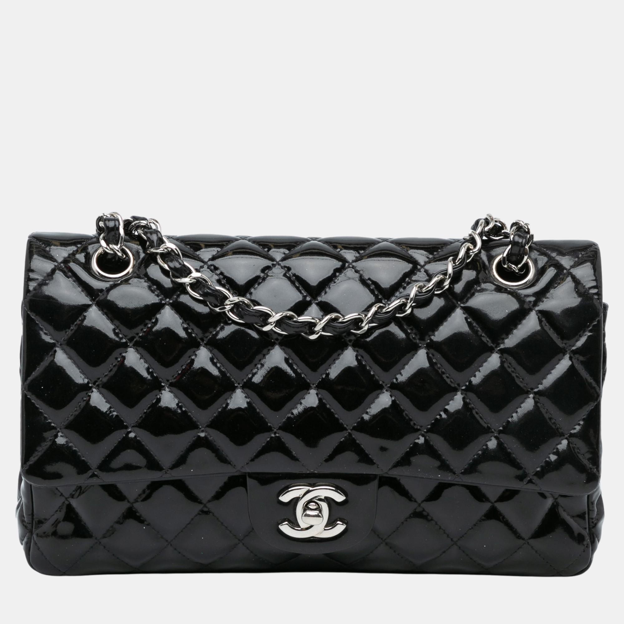 

Chanel Medium Classic Patent Double Flap Bag, Black