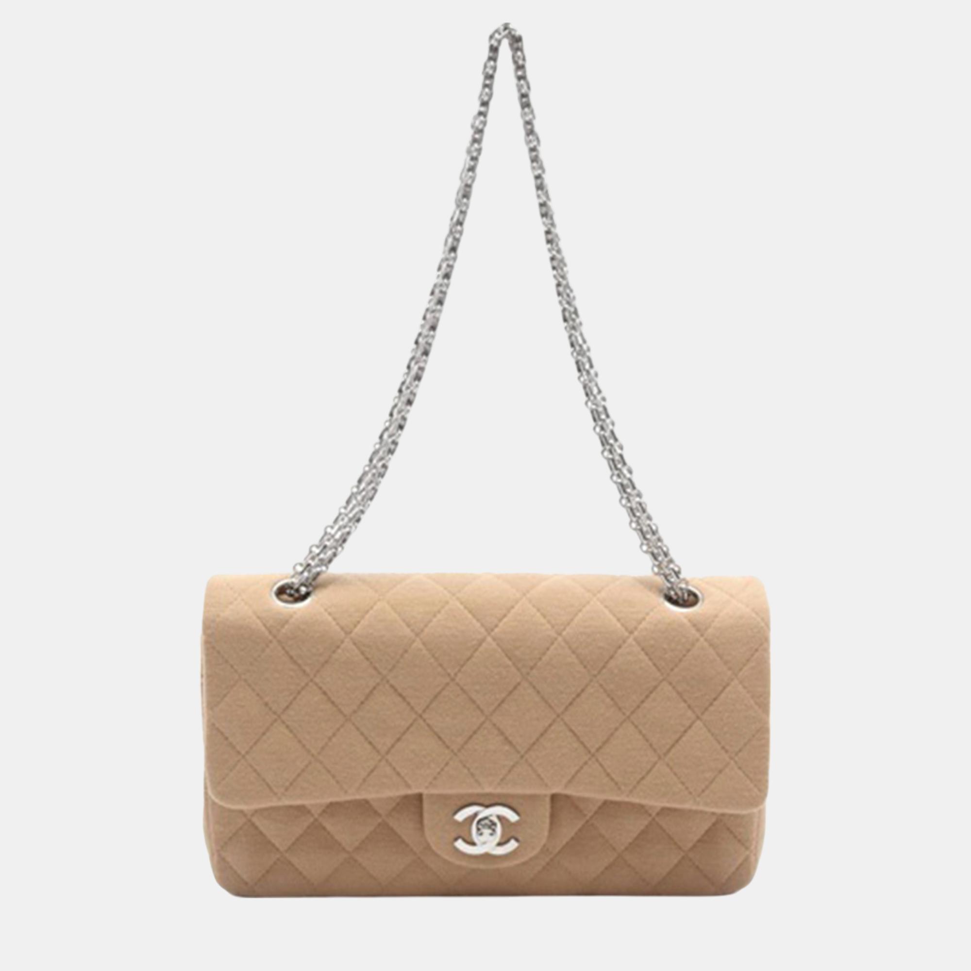 

Chanel Medium Classic Jersey Double Flap Bag, Beige