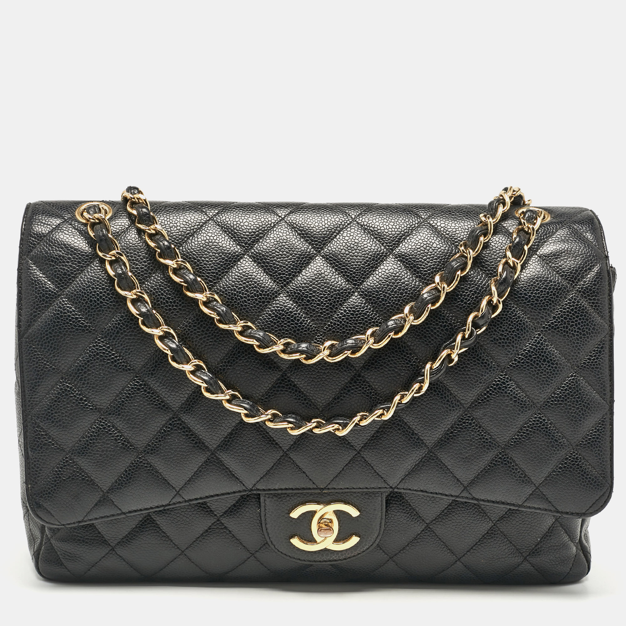 

Chanel Black Quilted Caviar Leather Maxi Classic Double Flap Bag