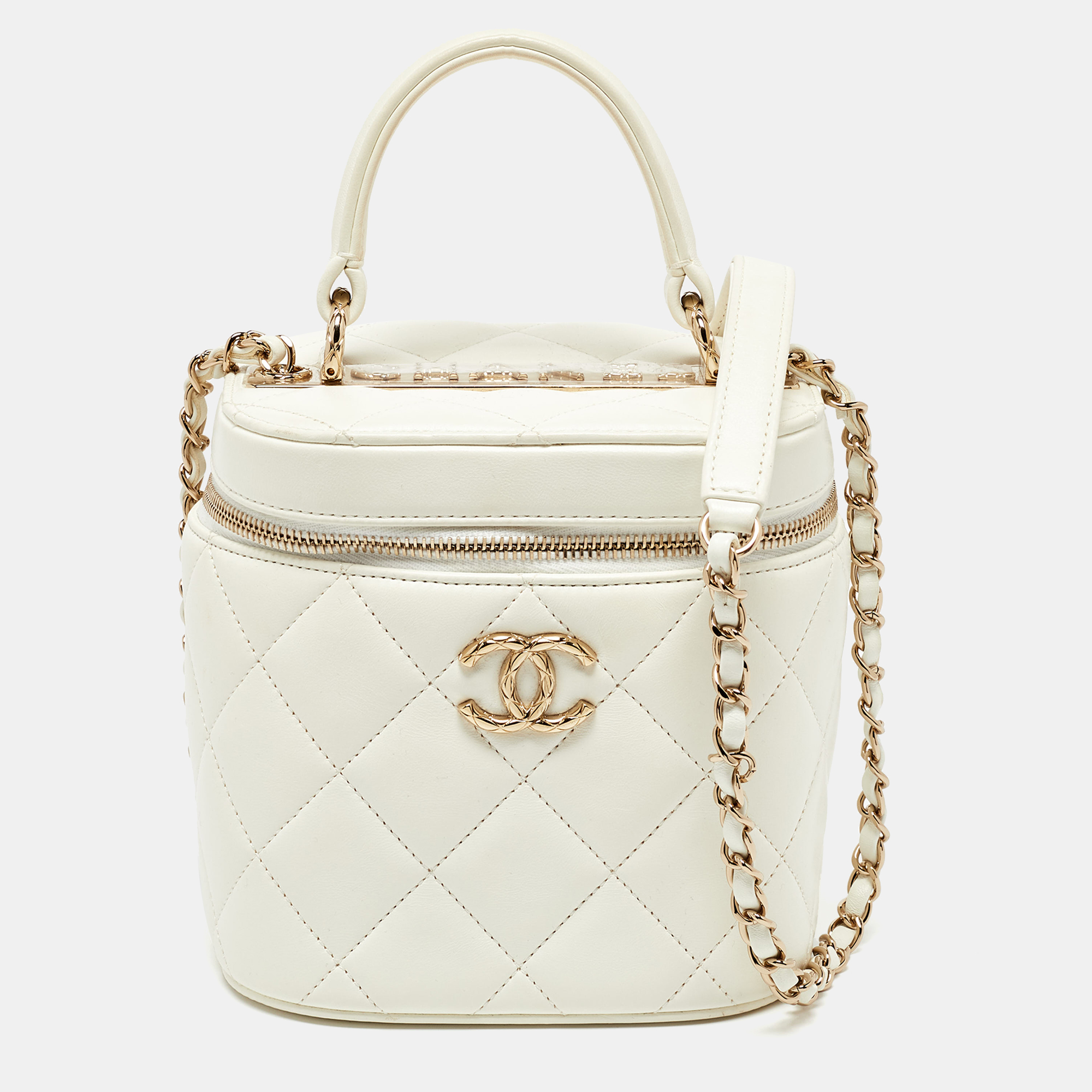 

Chanel White Quilted Leather Trendy CC Vanity Case Bag