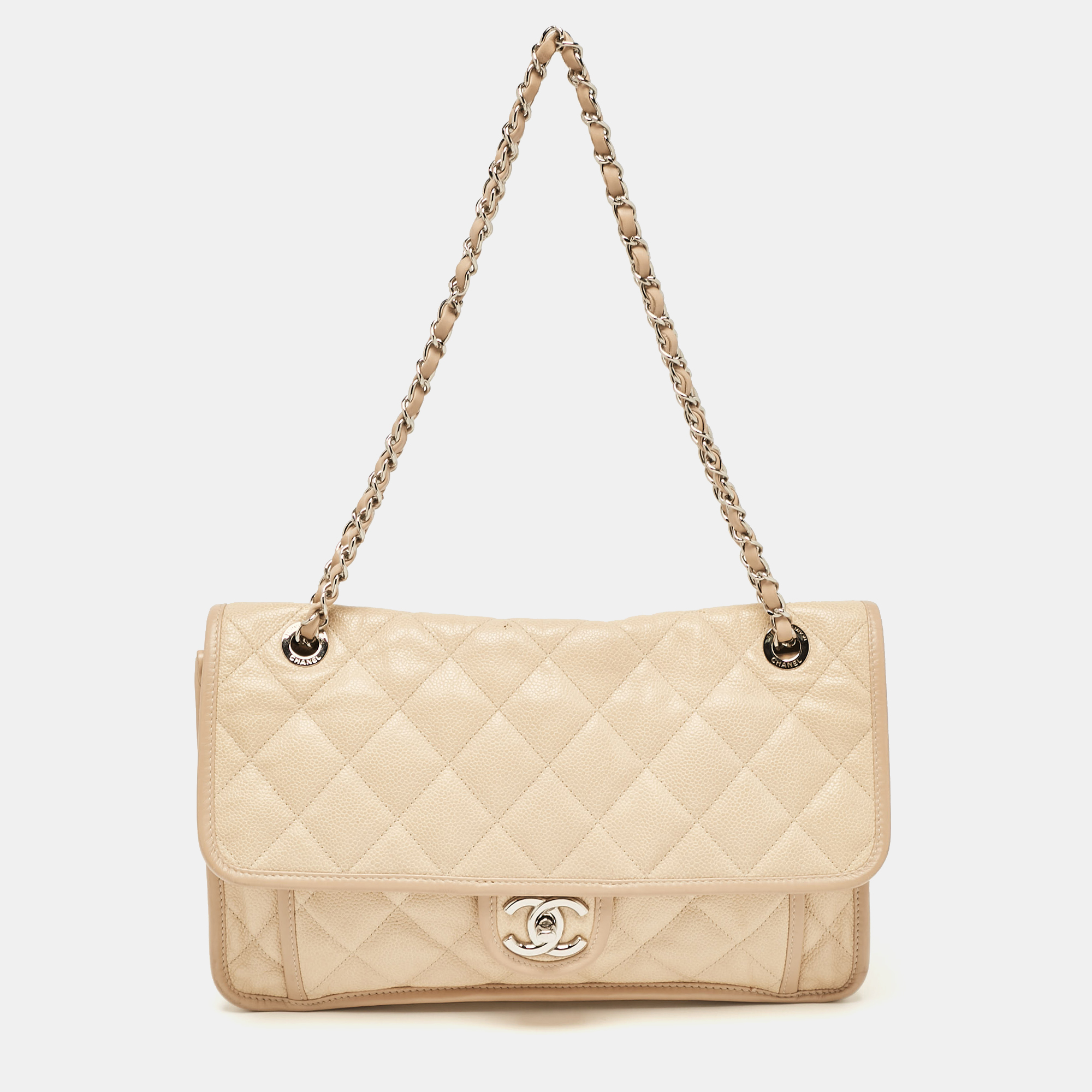 

Chanel Beige Caviar Quilted Leather CC French Riviera Flap Bag