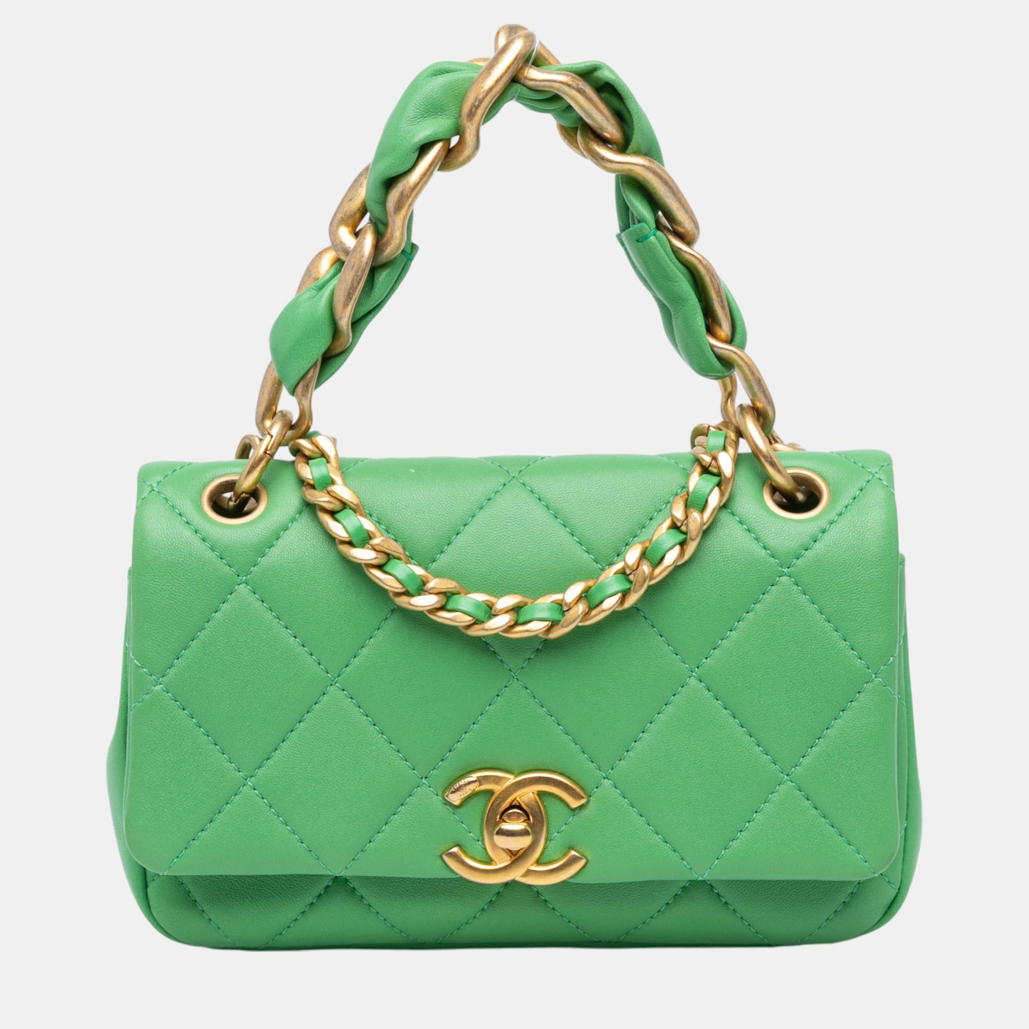 Green Small Quilted Lambskin Chain Is More Flap