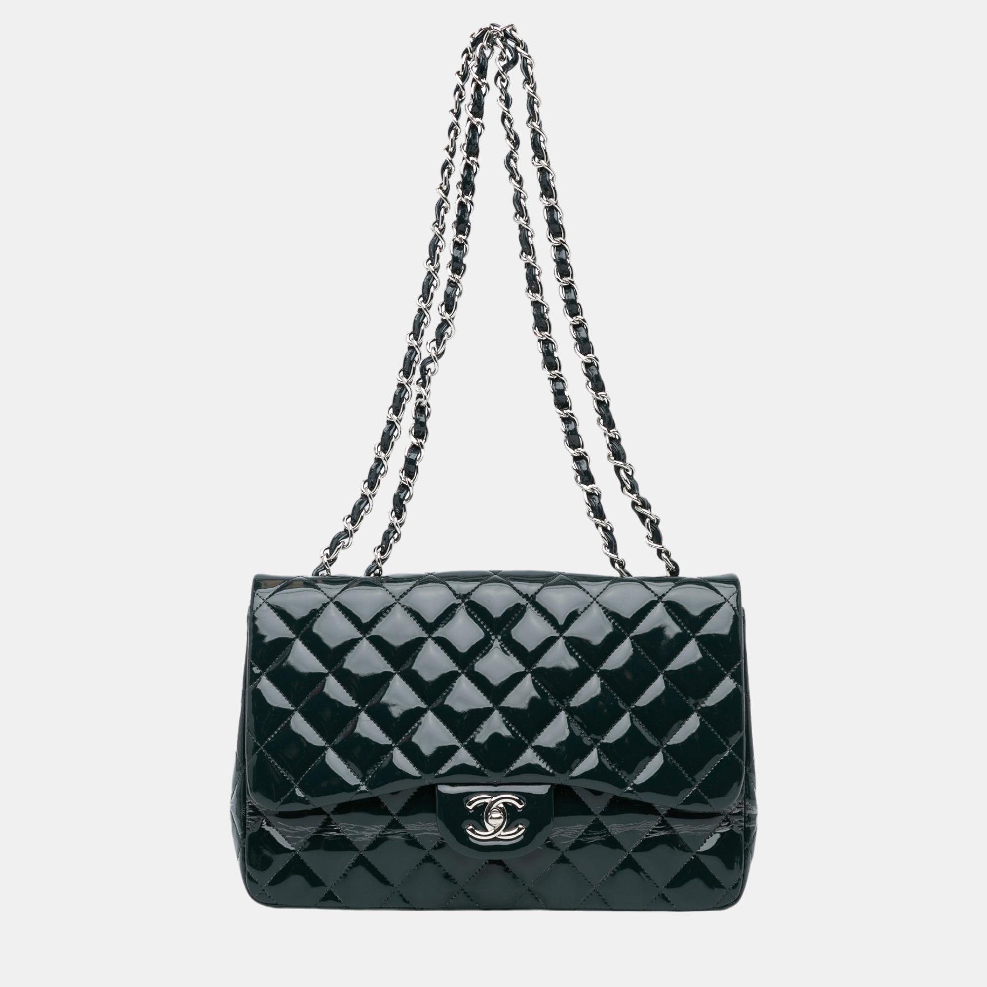 

Chanel Blue Jumbo Classic Patent Double Flap