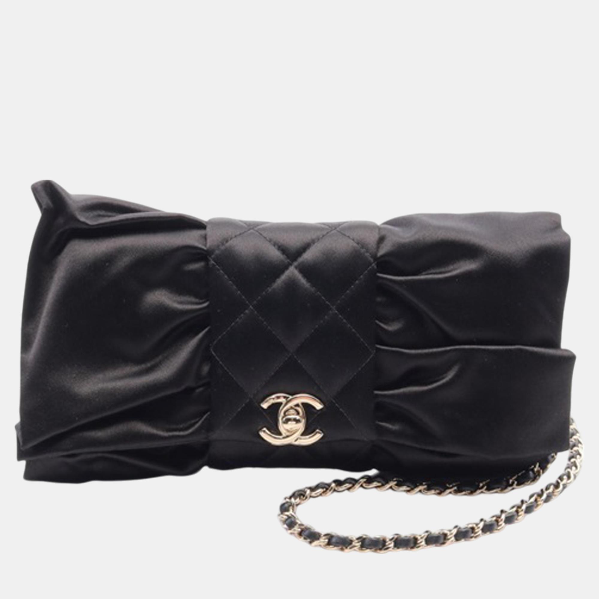 

Chanel Black CC Satin Bow Clutch with Chain