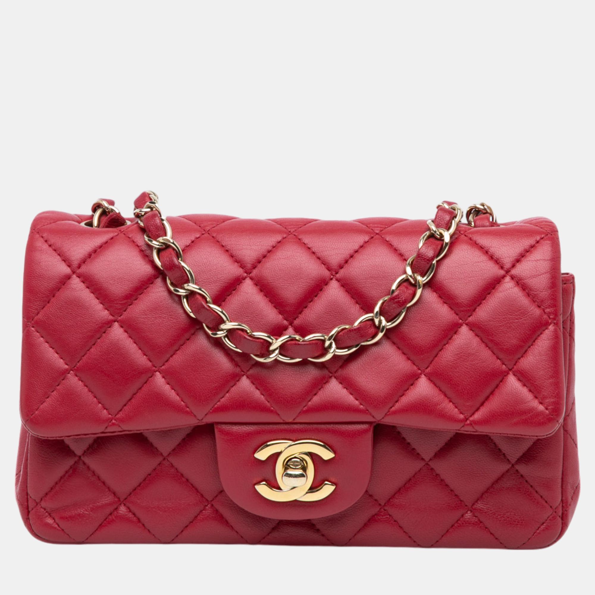 

Chanel Red Mini Rectangular Classic Lambskin Single Flap