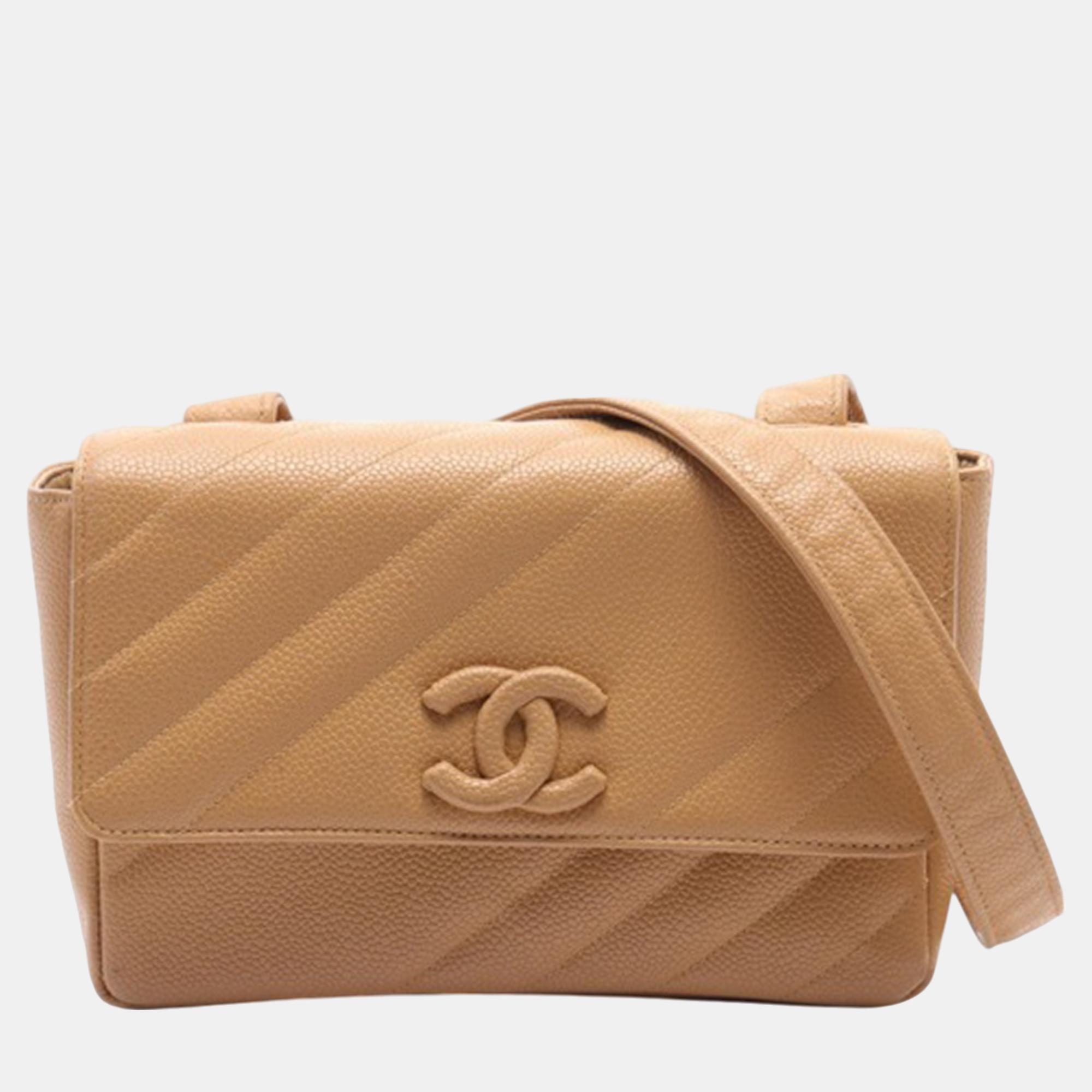 

Chanel Brown CC Quilted Caviar Diagonal Flap