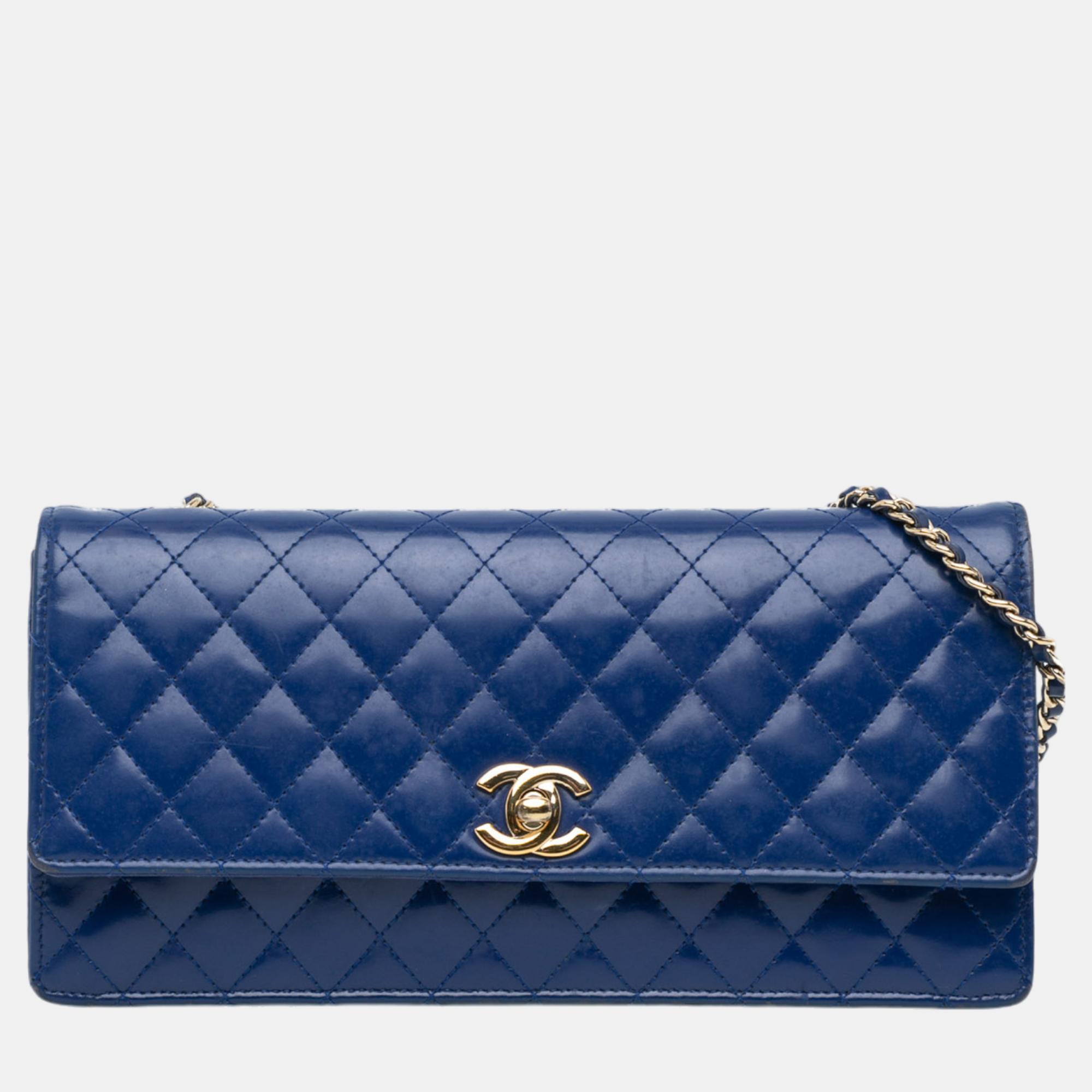 

Chanel Blue CC Quilted Patent Long Flap