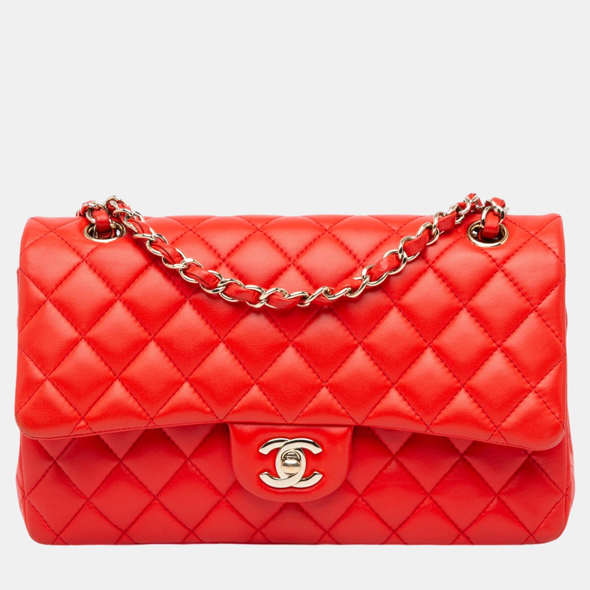 

Chanel Red Medium Classic Lambskin Double Flap