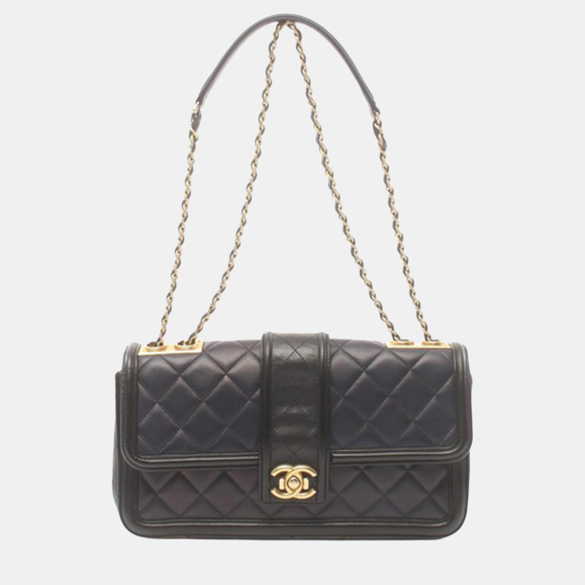 

Chanel Black Large Quilted Lambskin Elegant CC Flap