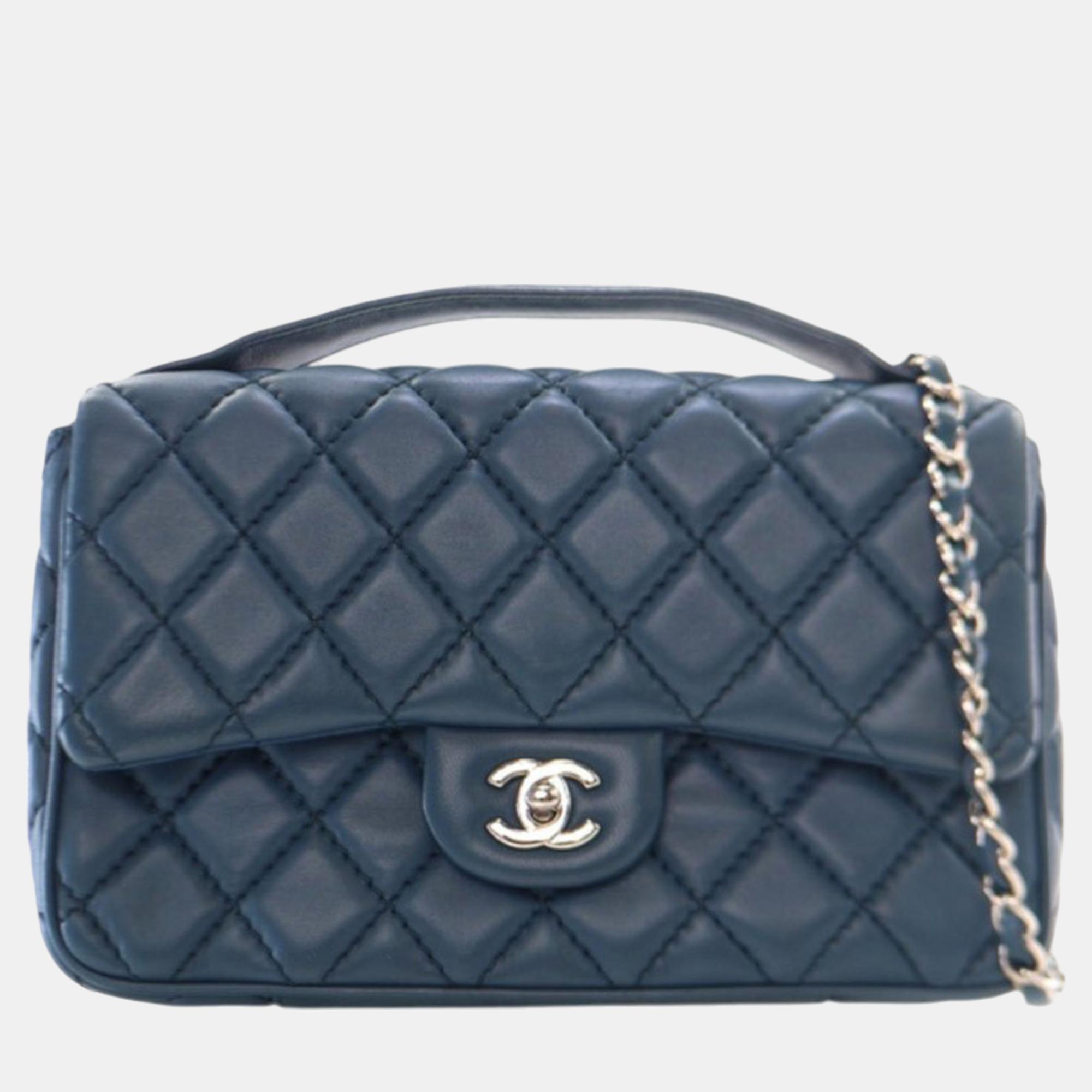 

Chanel Navy Blue Medium Easy Carry Flap Satchel