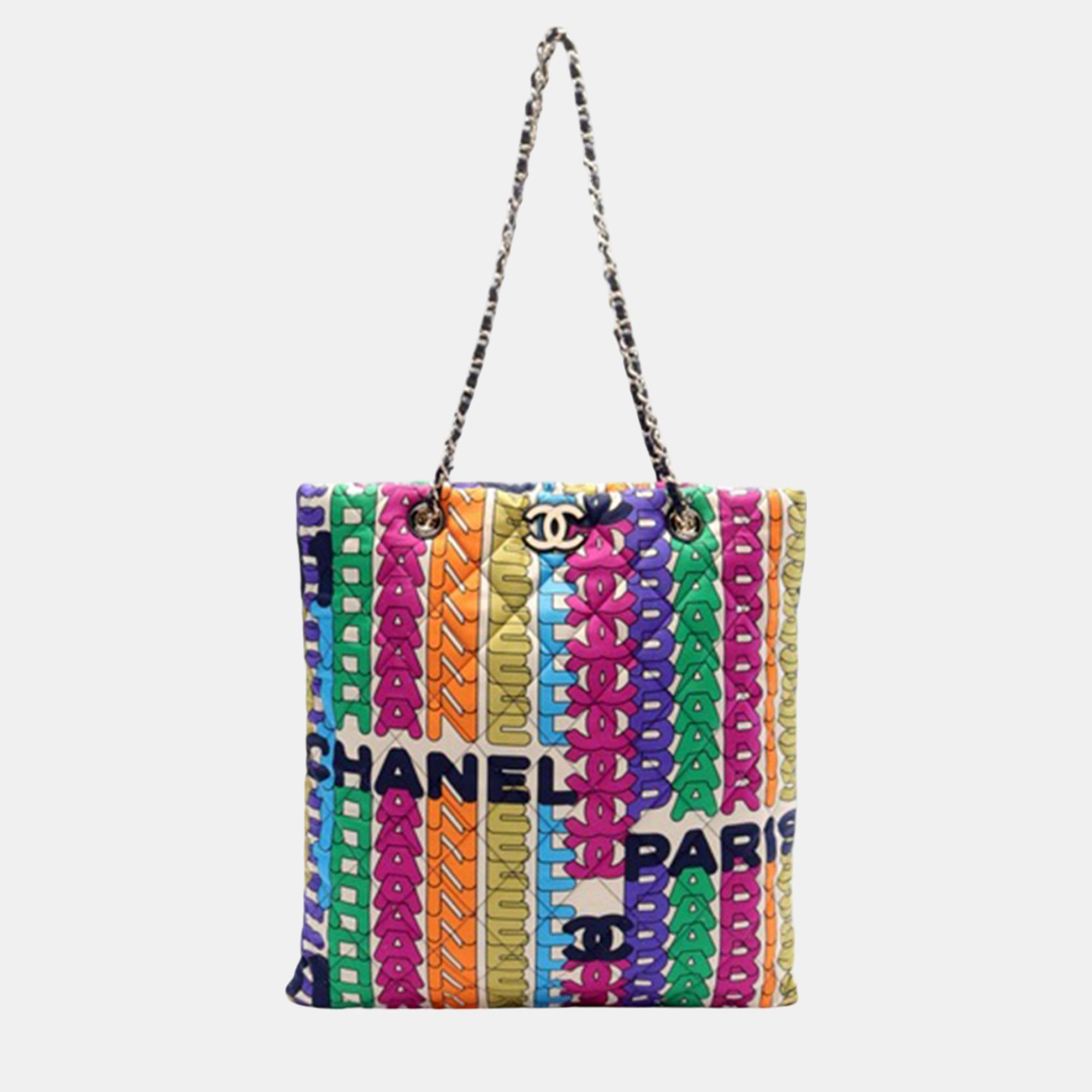 

Chanel Multicolour Quilted Printed Nylon Logo Shopping Tote, Multicolor