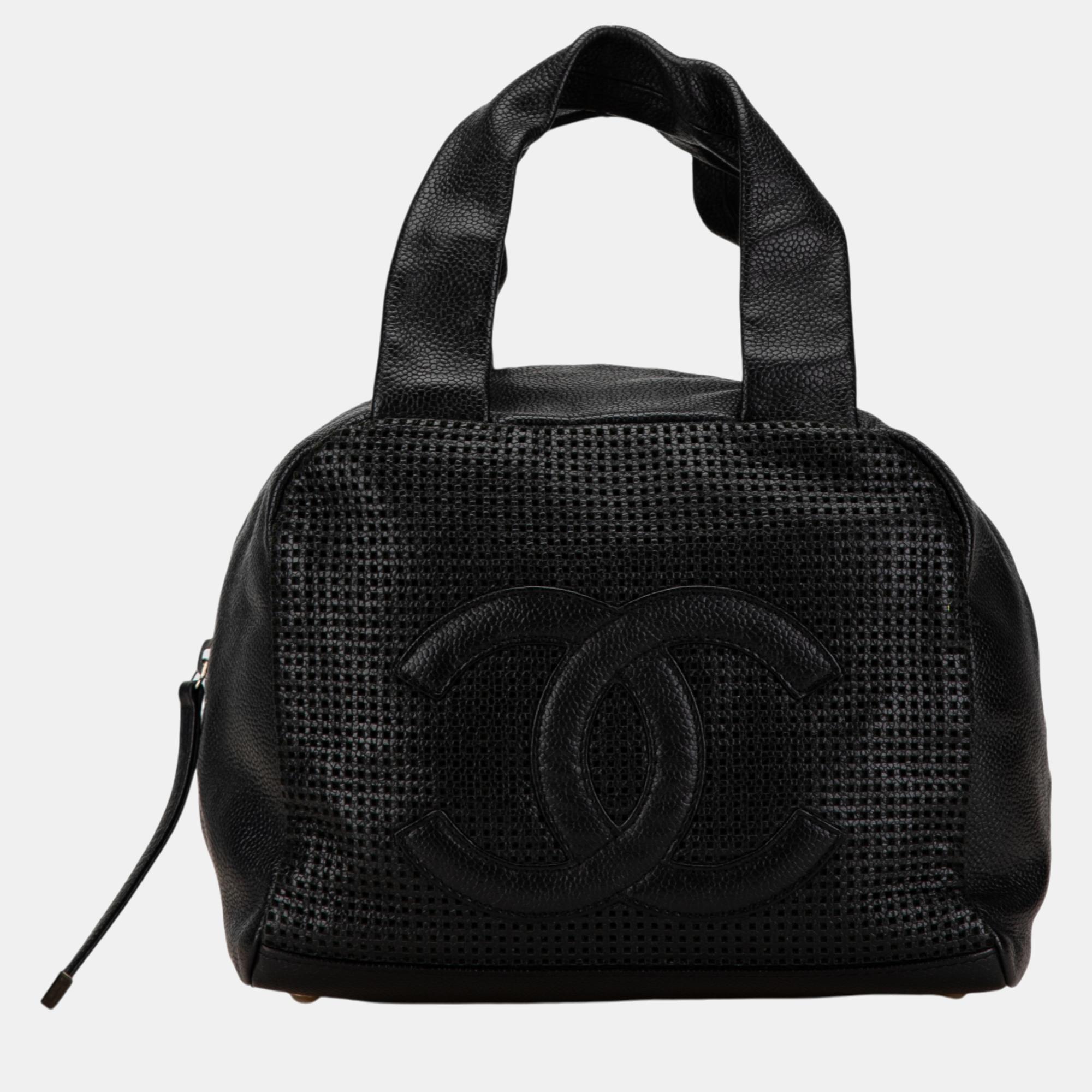 

Chanel Black CC Perforated Caviar Bowler Bag