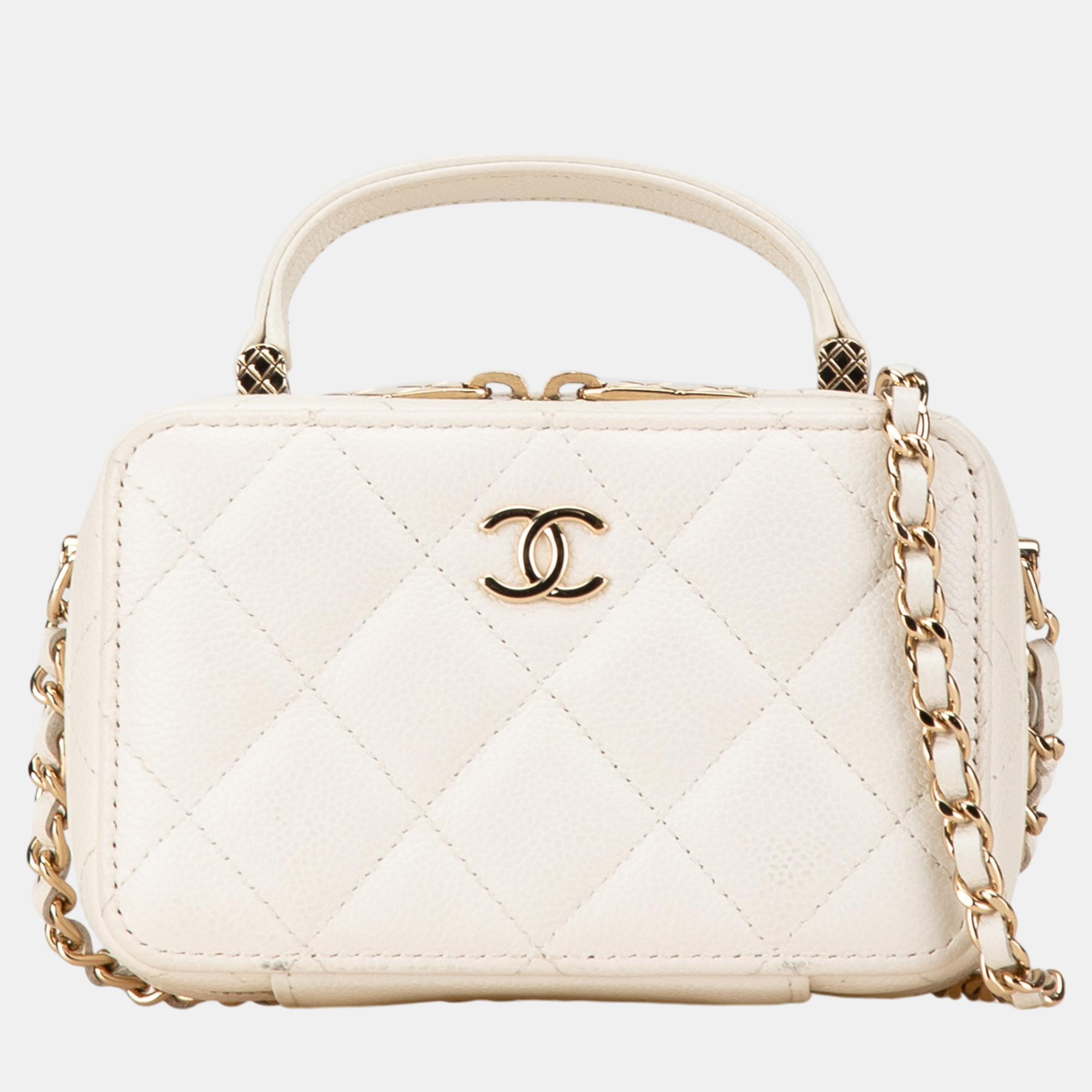 

Chanel White Mini CC Caviar Top Handle Vanity Case