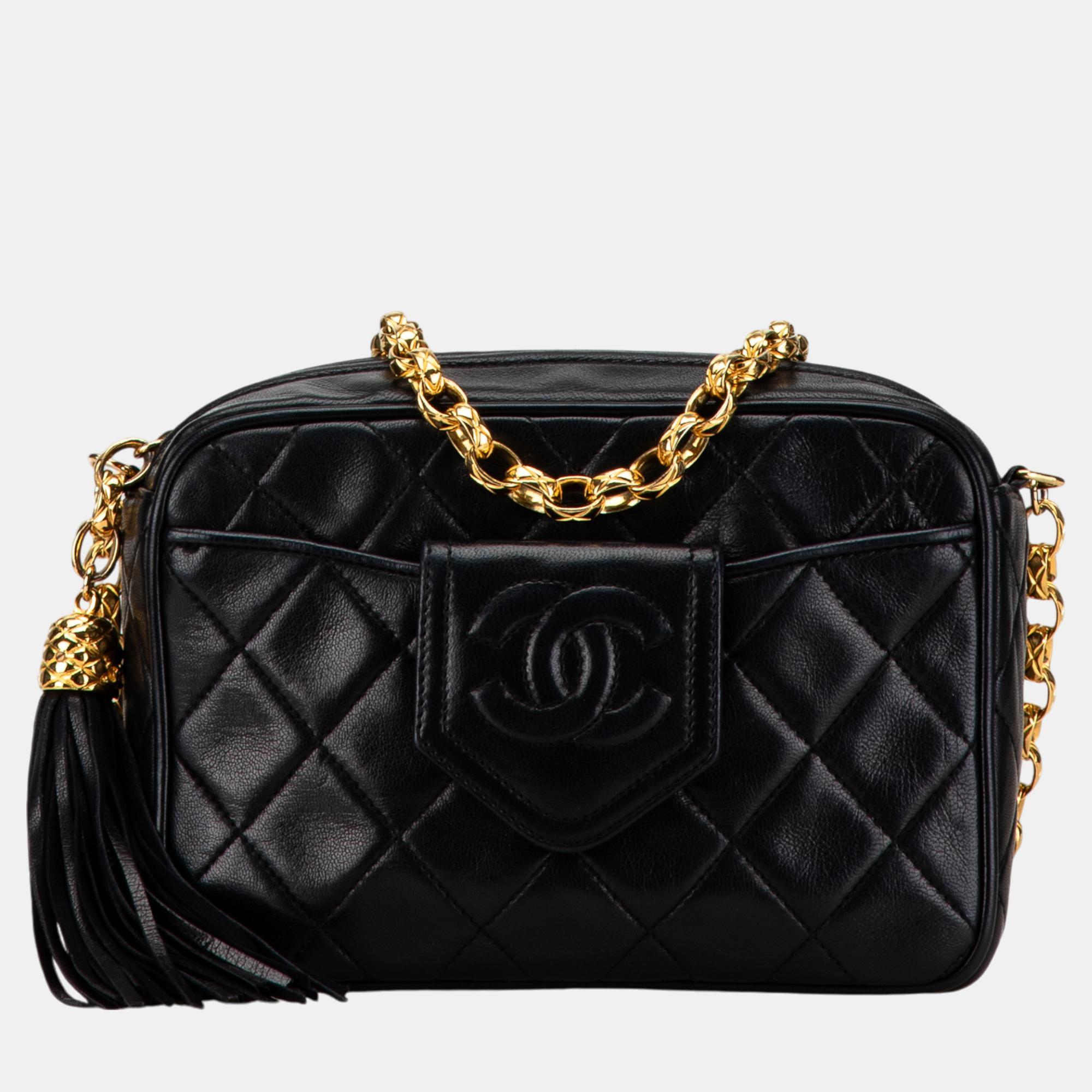 

Chanel Black CC Quilted Lambskin Tassel Camera Bag