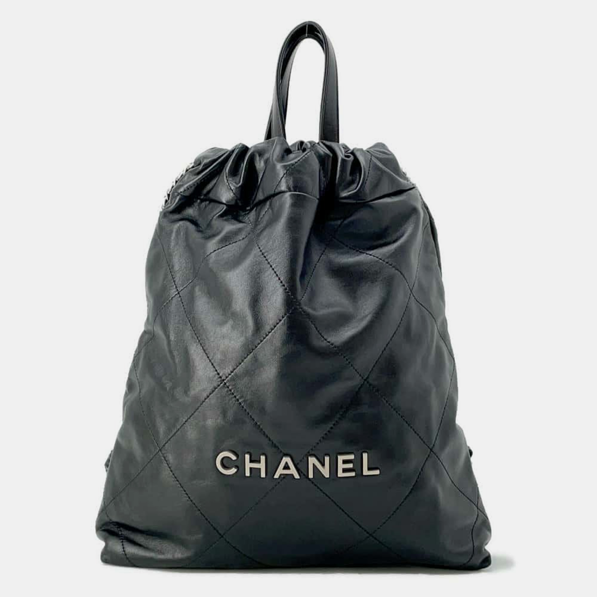 

Chanel Black Shiny Calf Leather Chanel22 Small Backpack