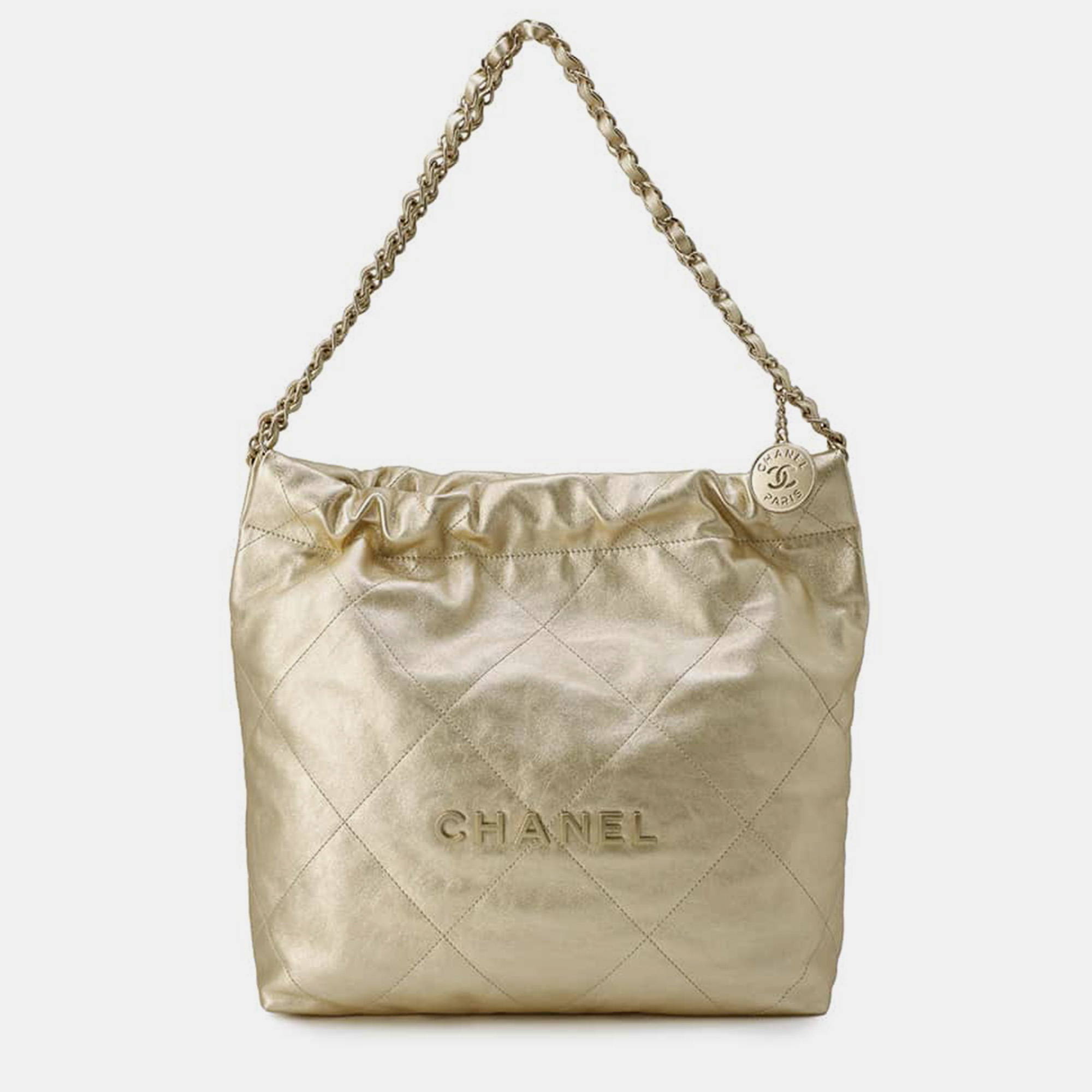 

Chanel Gold Metallic Calf Leather Size Small Chanel 22 Handbag