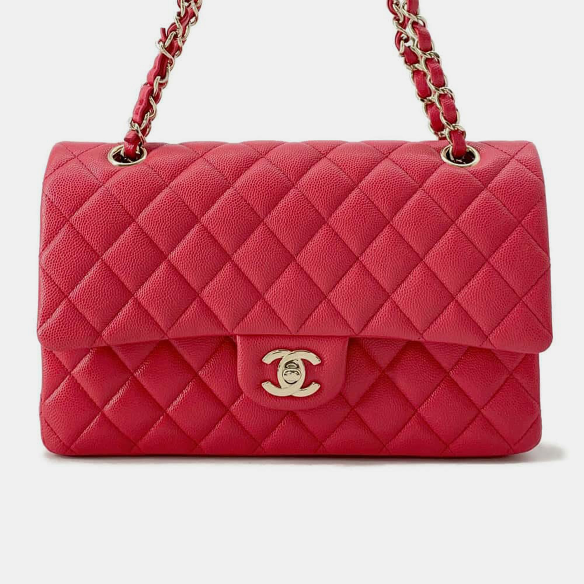 

Chanel Red Caviar Leather Matelasse Chain Shoulder Bag Size