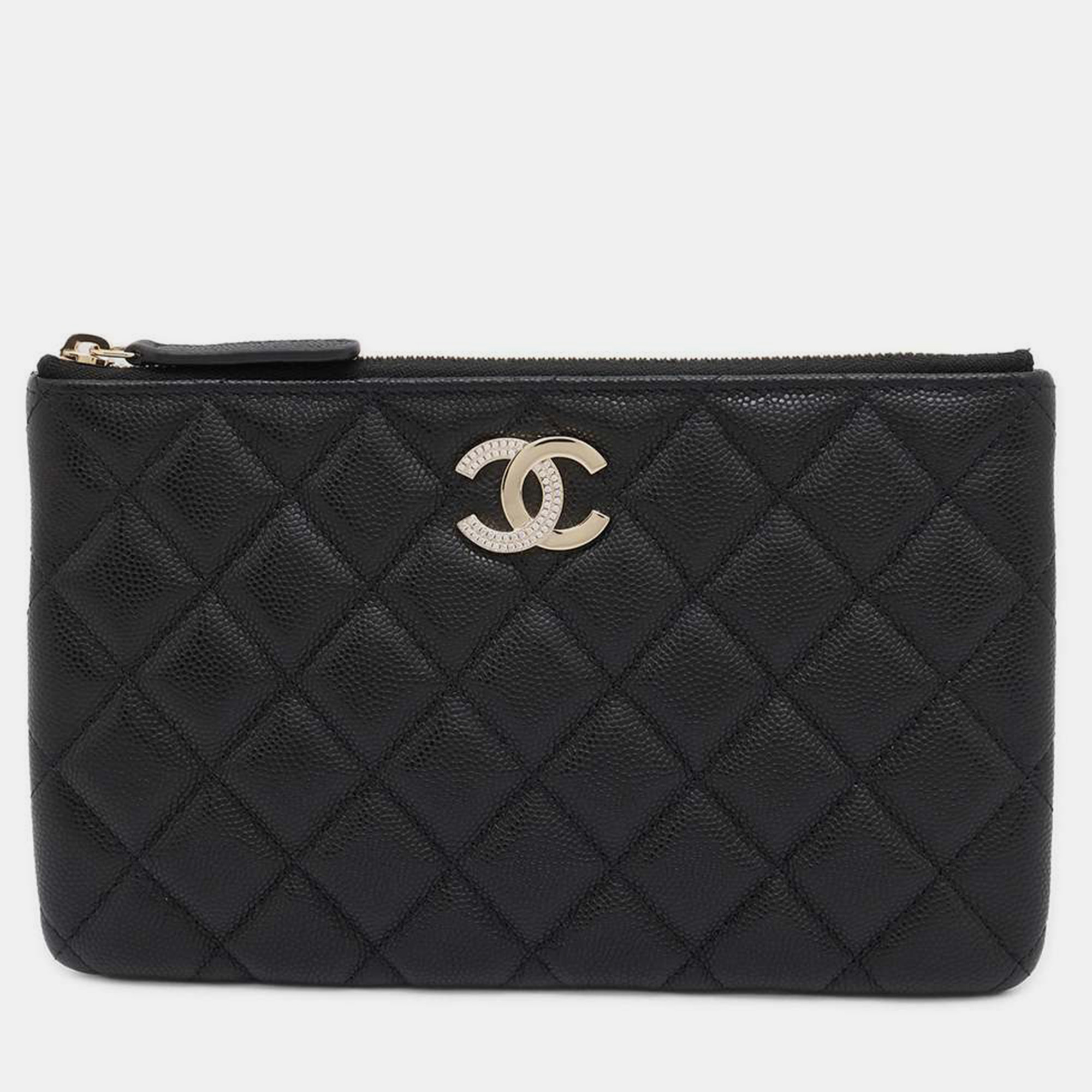 

Chanel Black Caviar Leather Rhinestone Matelasse Small Pouch Size Small