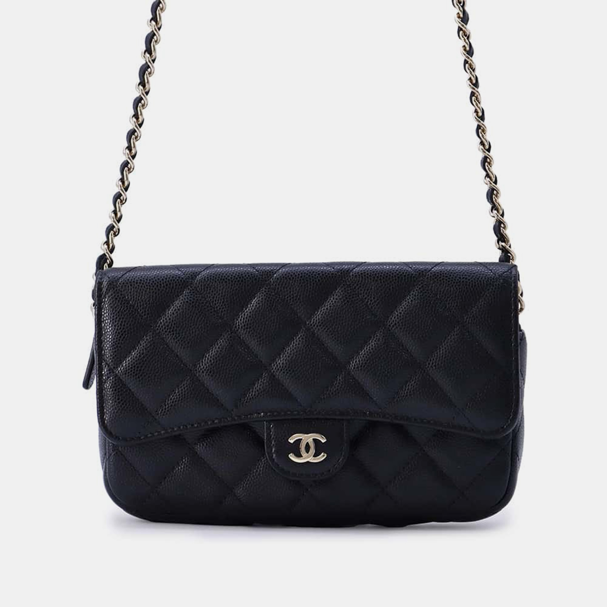 

Chanel Black Caviar Leather Matelasse Flap Chain Shoulder Phone Pouch