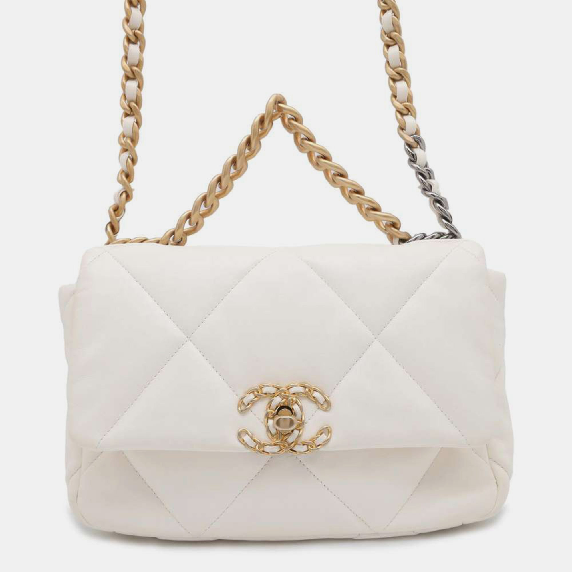 

Chanel Ivory Lambskin Chanel19 Chain Shoulder Bag, White