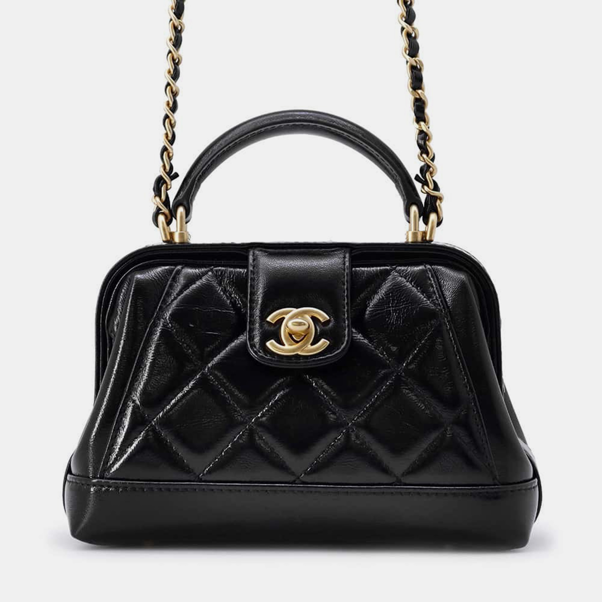 

Chanel Black Shiny Lambskin Matelasse Top Handle Shoulder Bag