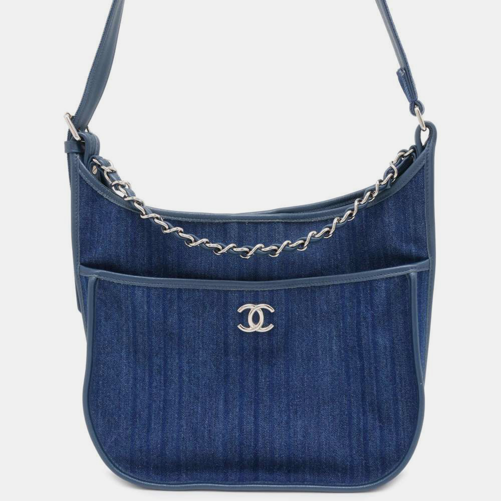 

Chanel Blue Denim Matelasse CC Logo Hobo Bag