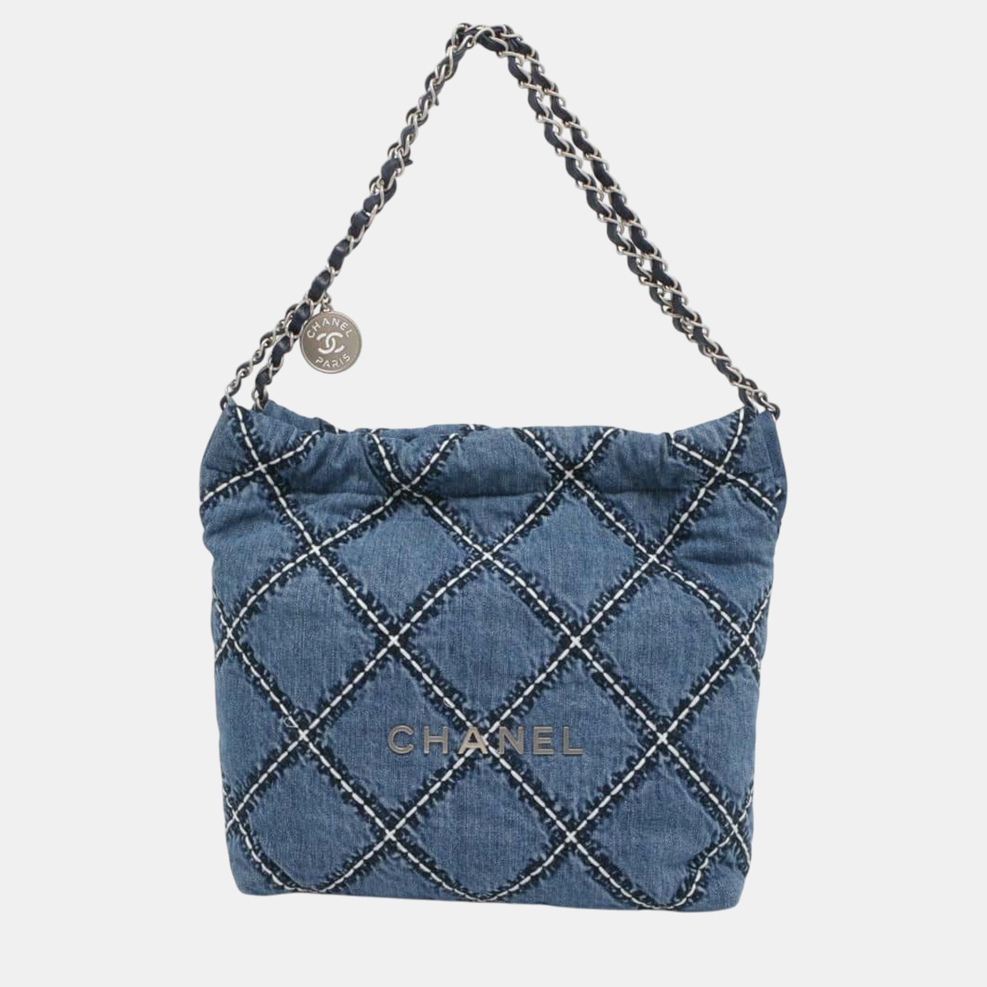 

Chanel Blue Denim Matelasse Chanel22 bag Small