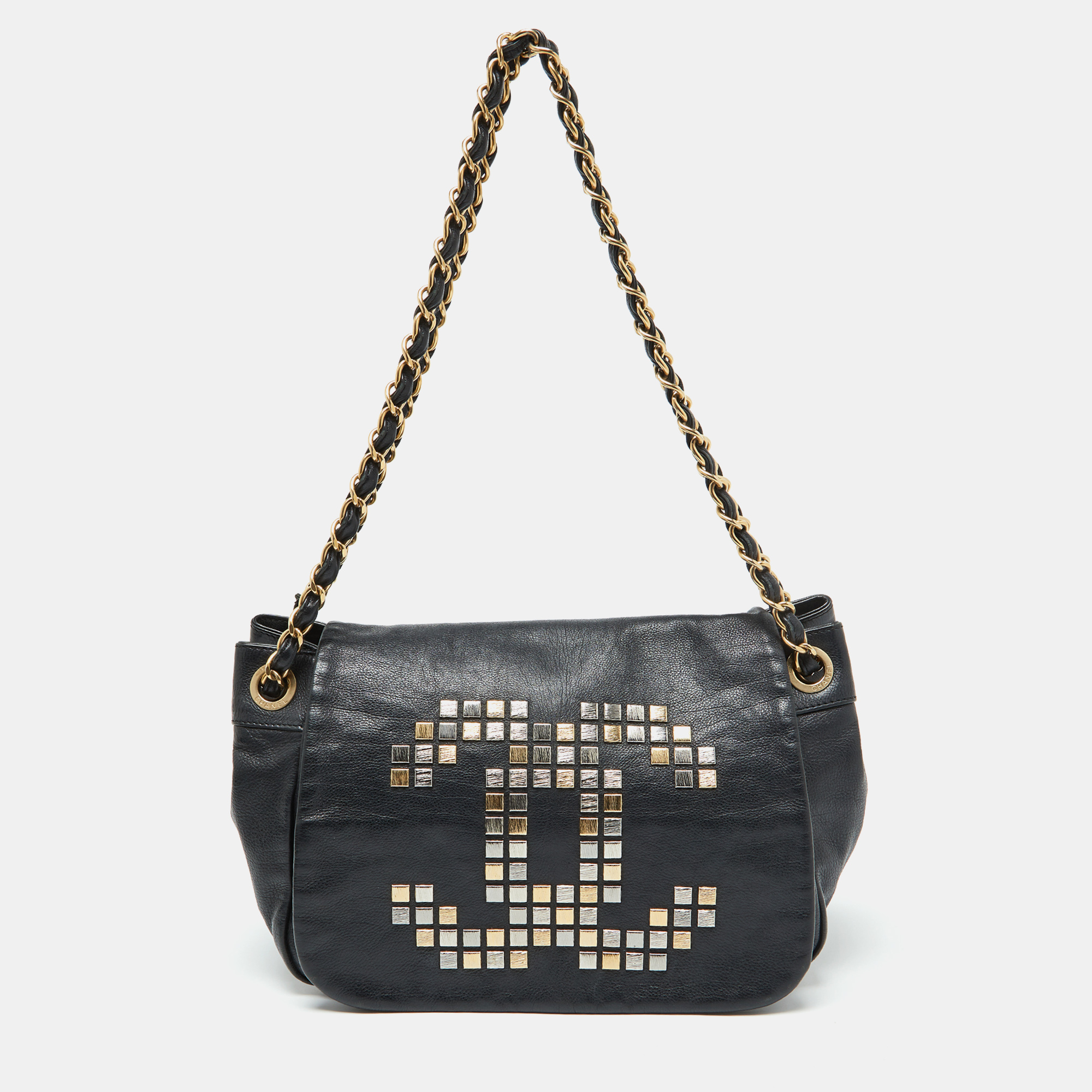 

Chanel Black Leather Mosaic Studs Accordion Flap Bag