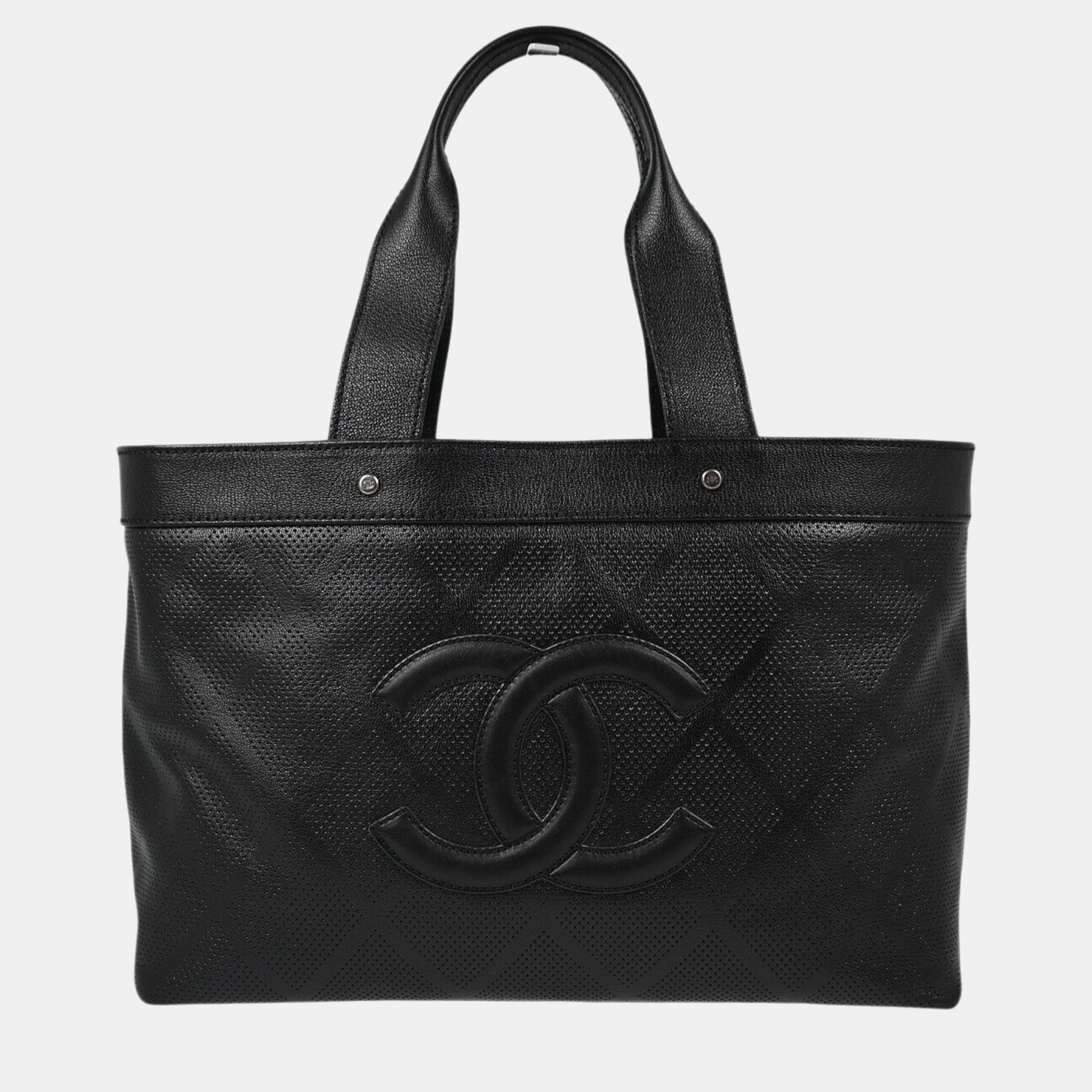 

Chanel Black Perforated Calfskin Tote Handbag