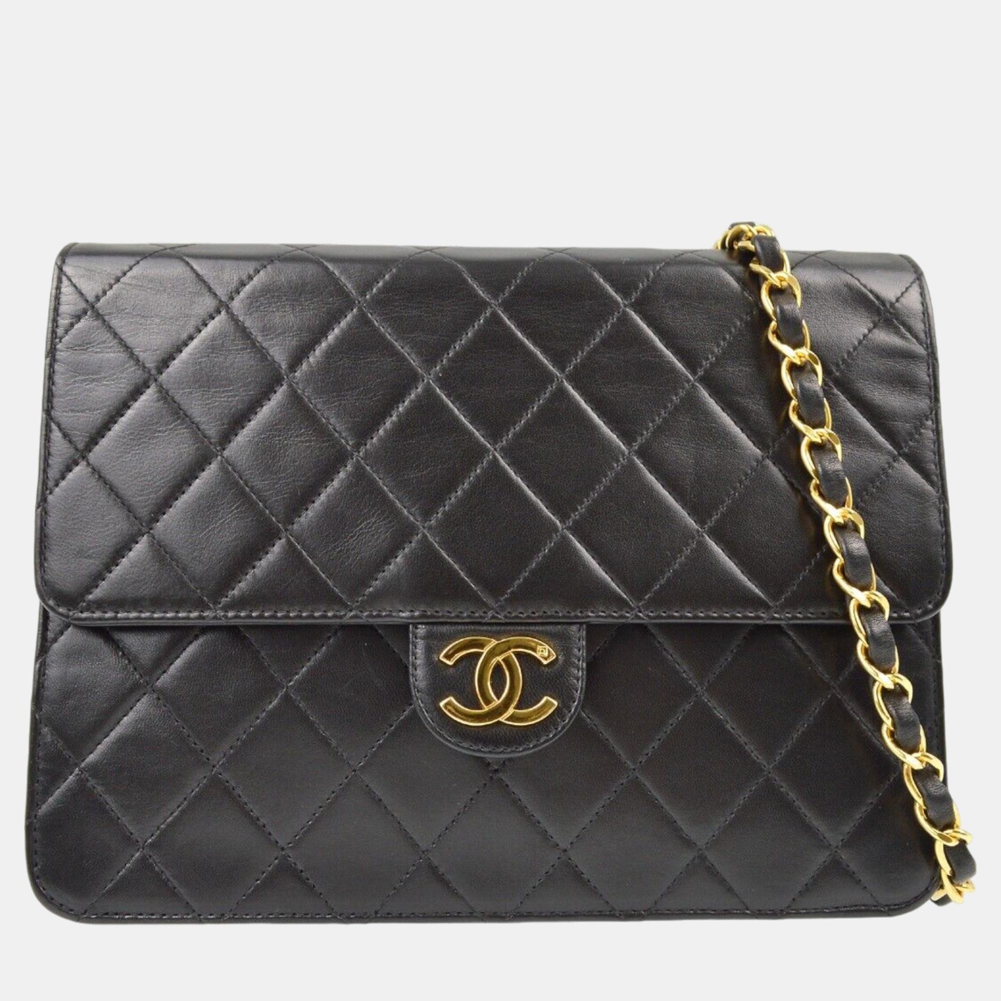 

Chanel Black Lambskin Pushlock Small Half Flap Shoulder Bag