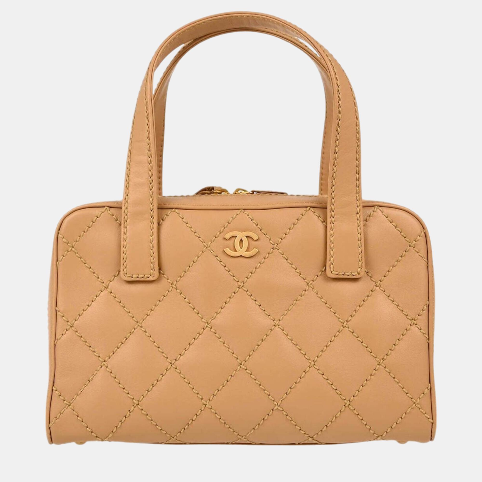 

Chanel Beige Calfskin Wild Stitch Handbag