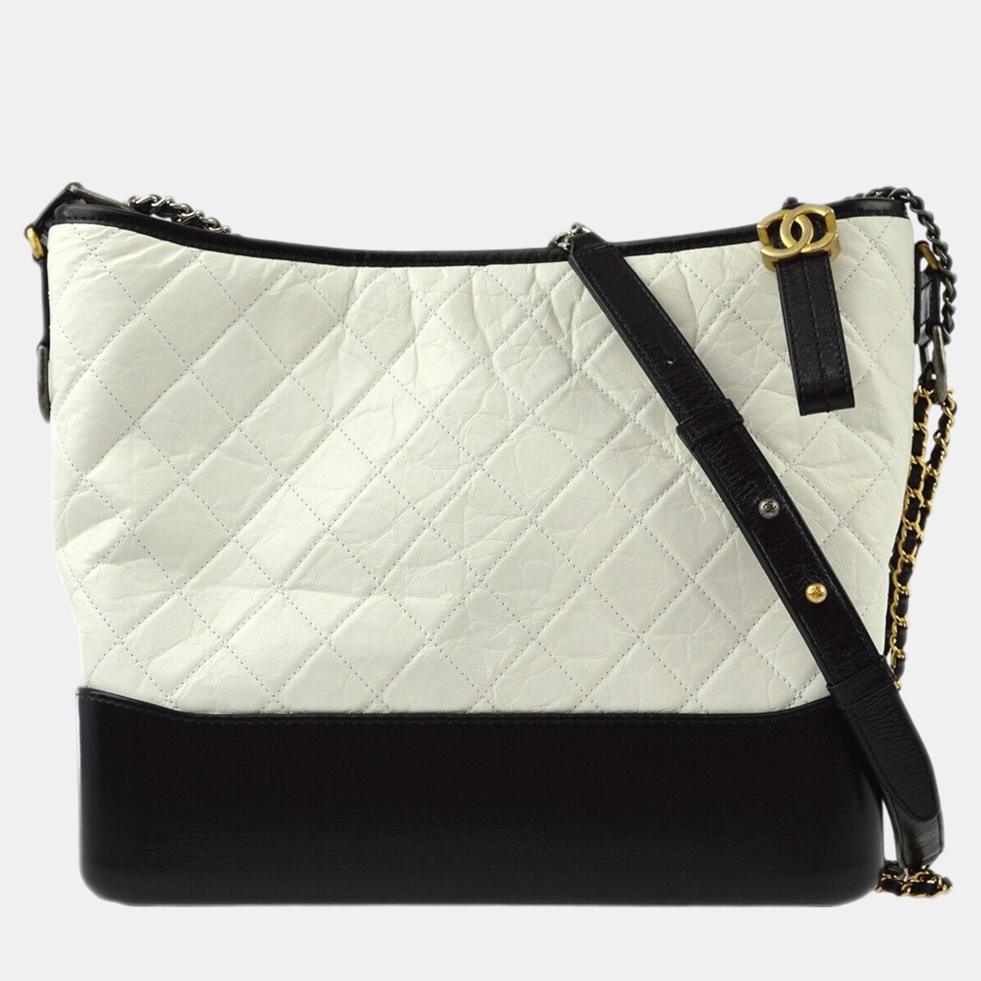 

Chanel White Black Calfskin Large Gabrielle Shoulder Bag