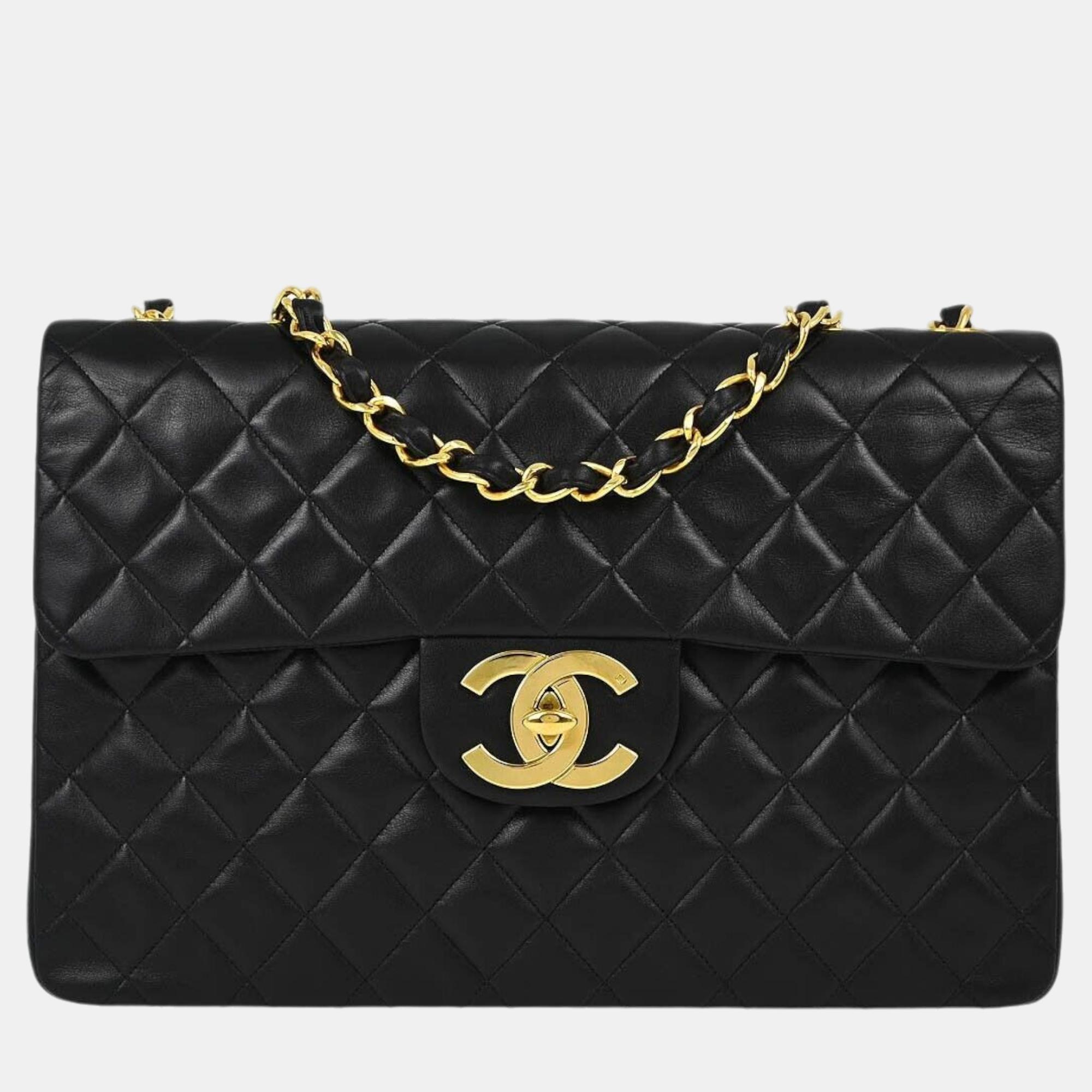 

Chanel Black Lambskin Maxi Stainless Steel Flap Shoulder Bag