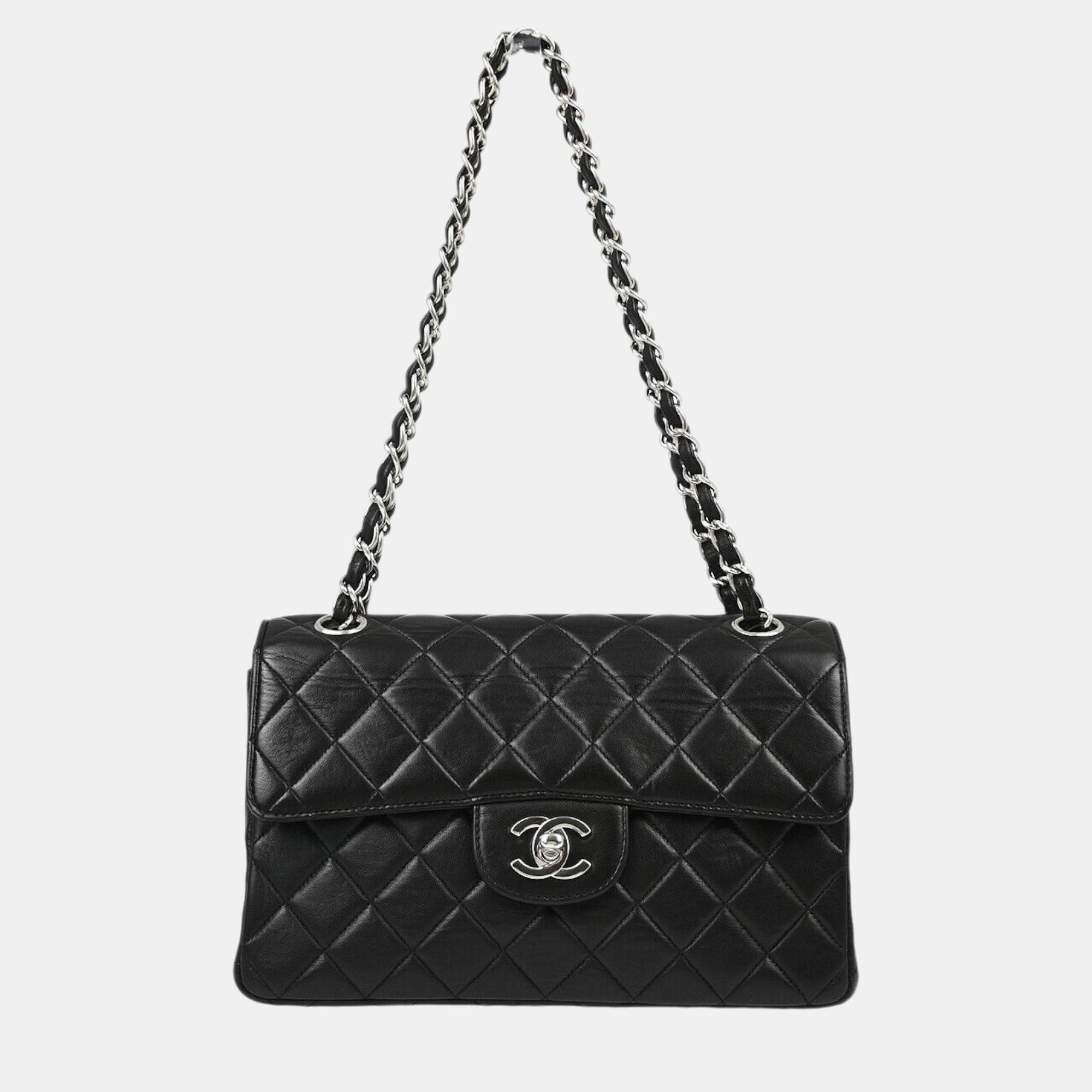 

Chanel Black Lambskin Double Sided Stainless Steel Flap Shoulder Bag