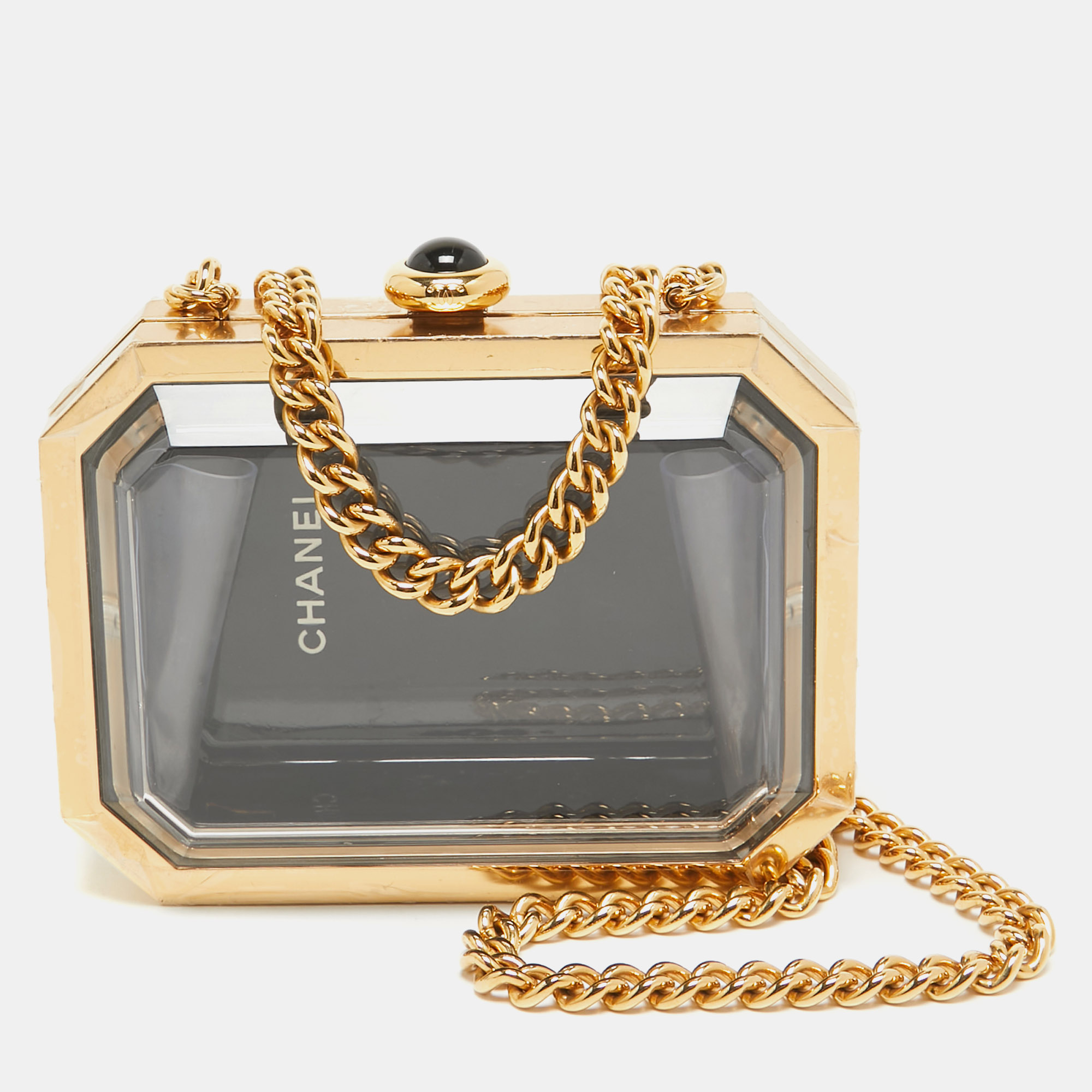 

Chanel Gold Premiere Plexiglass Minaudiere Clutch Bag