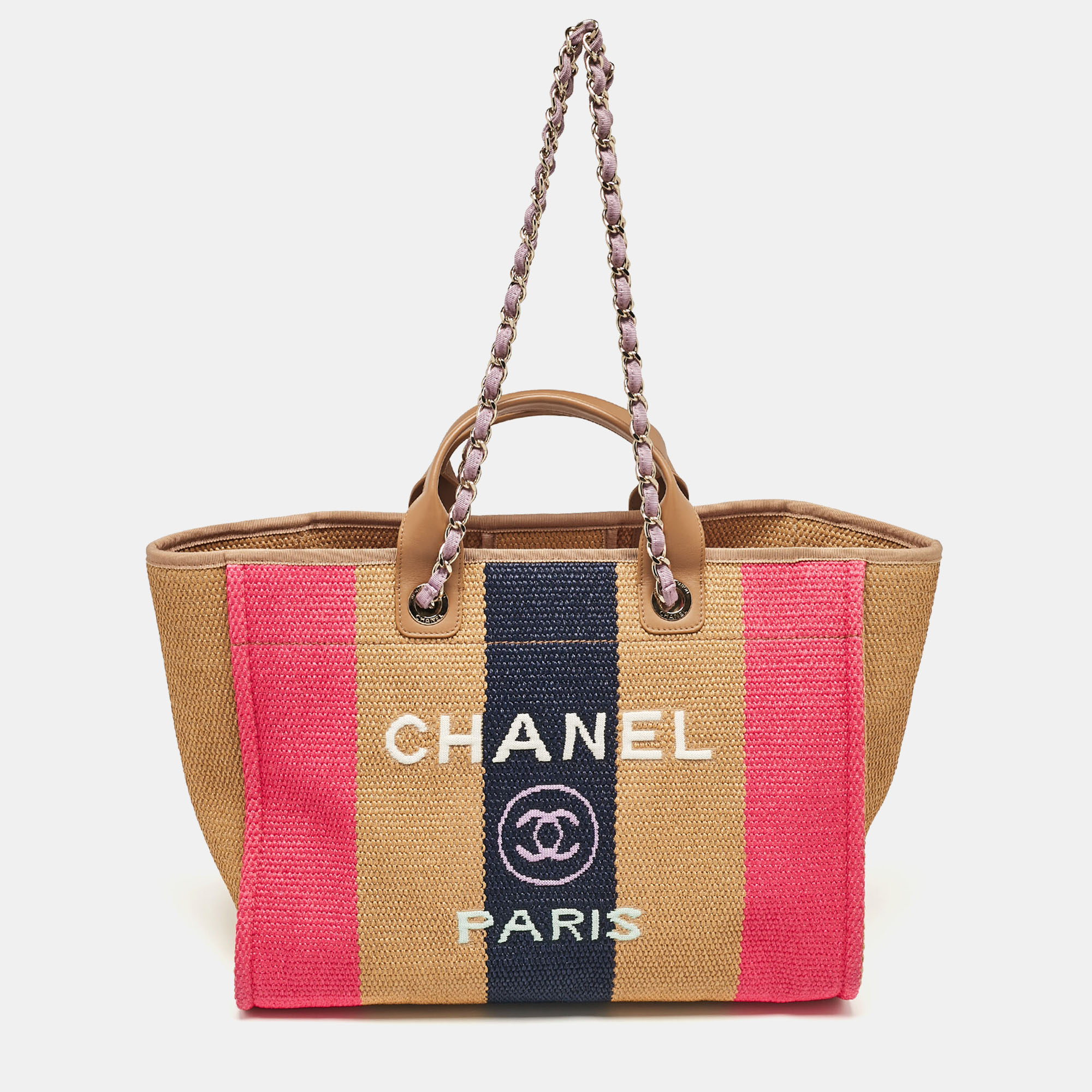 

Chanel Multicolor Raffia and Leather Large Stripe Deauville Tote