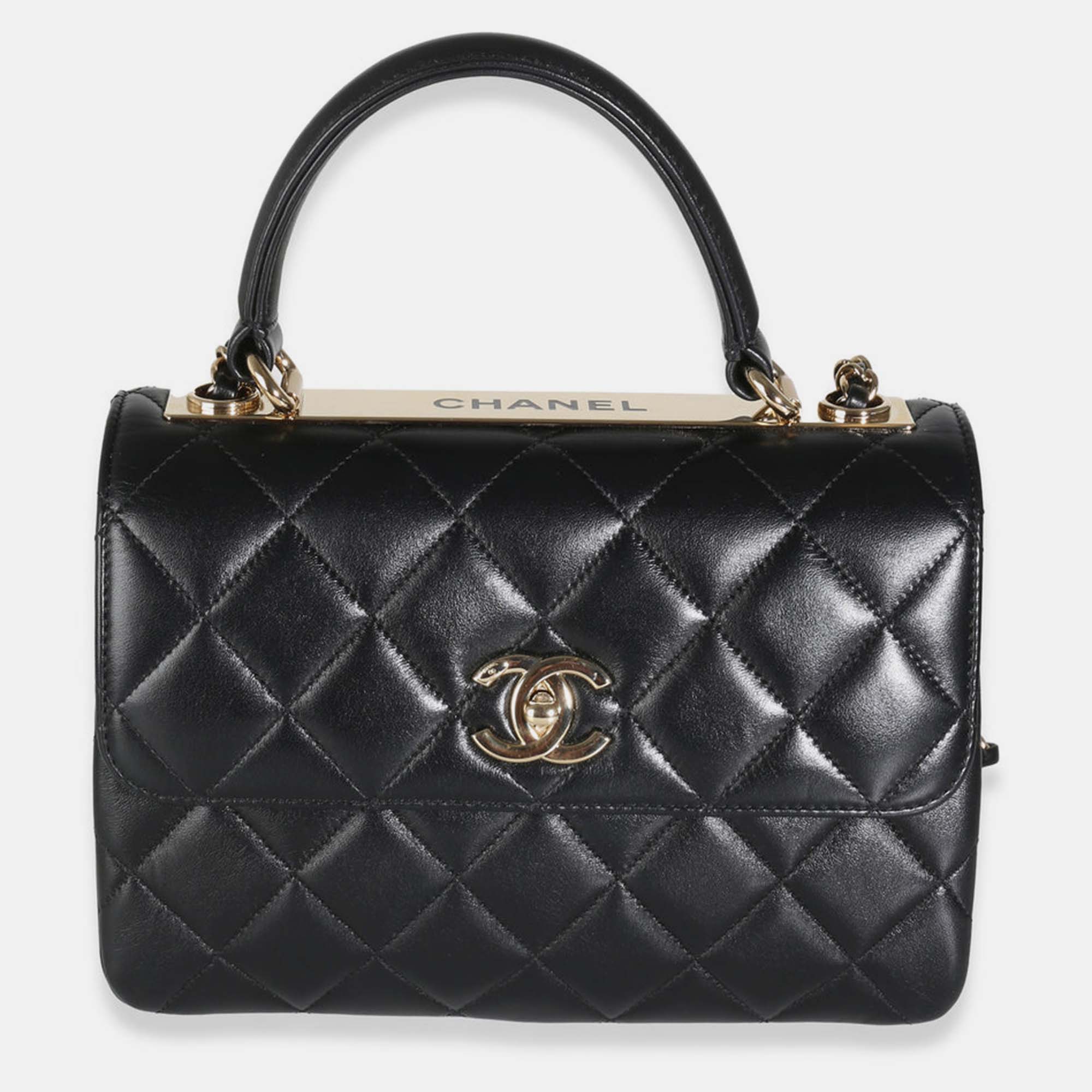 

Chanel Black Quilted Lambskin Medium Trendy Top Handle Flap Bag