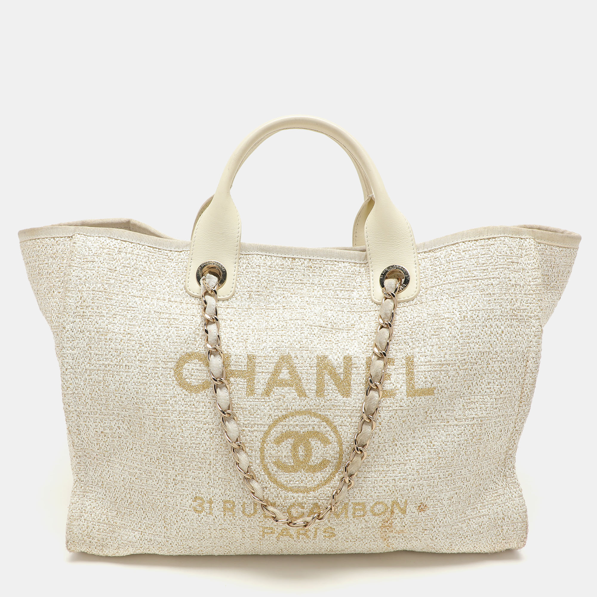 

Chanel Cream Tweed and Leather Deauville Tote