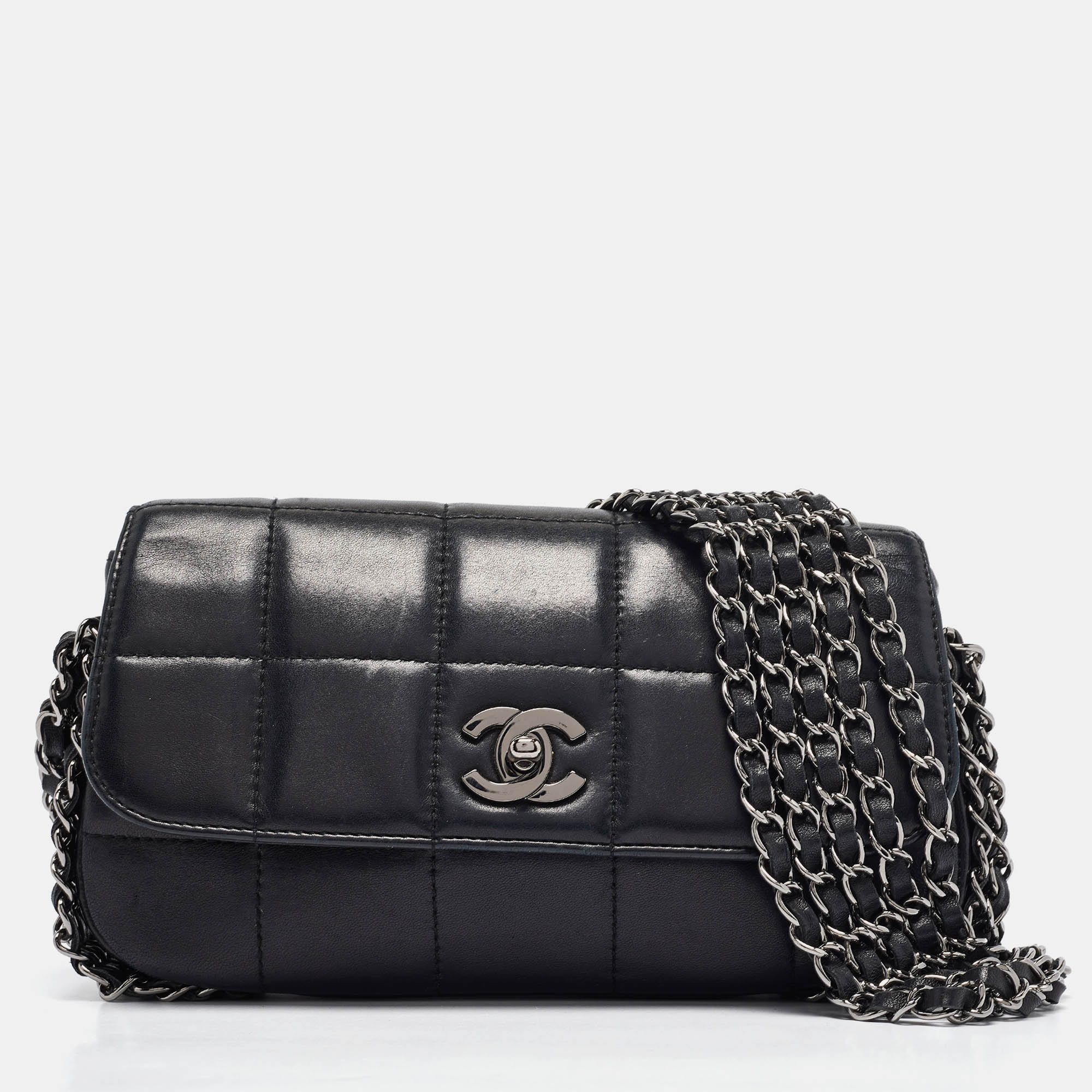 

Chanel Black Square Quilted Leather Multichain Classic Flap Bag