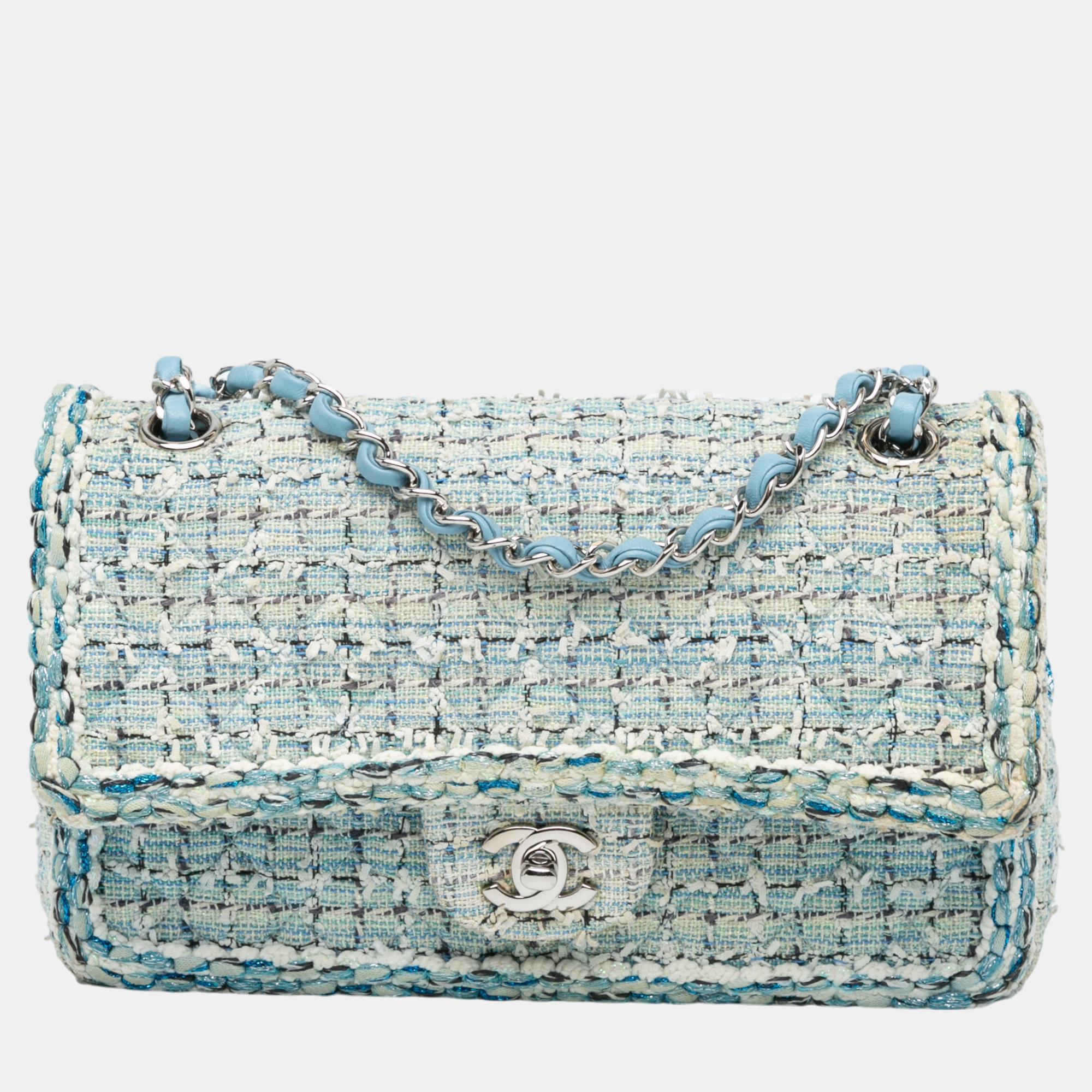 

Chanel Blue Medium Braided Tweed Double Flap