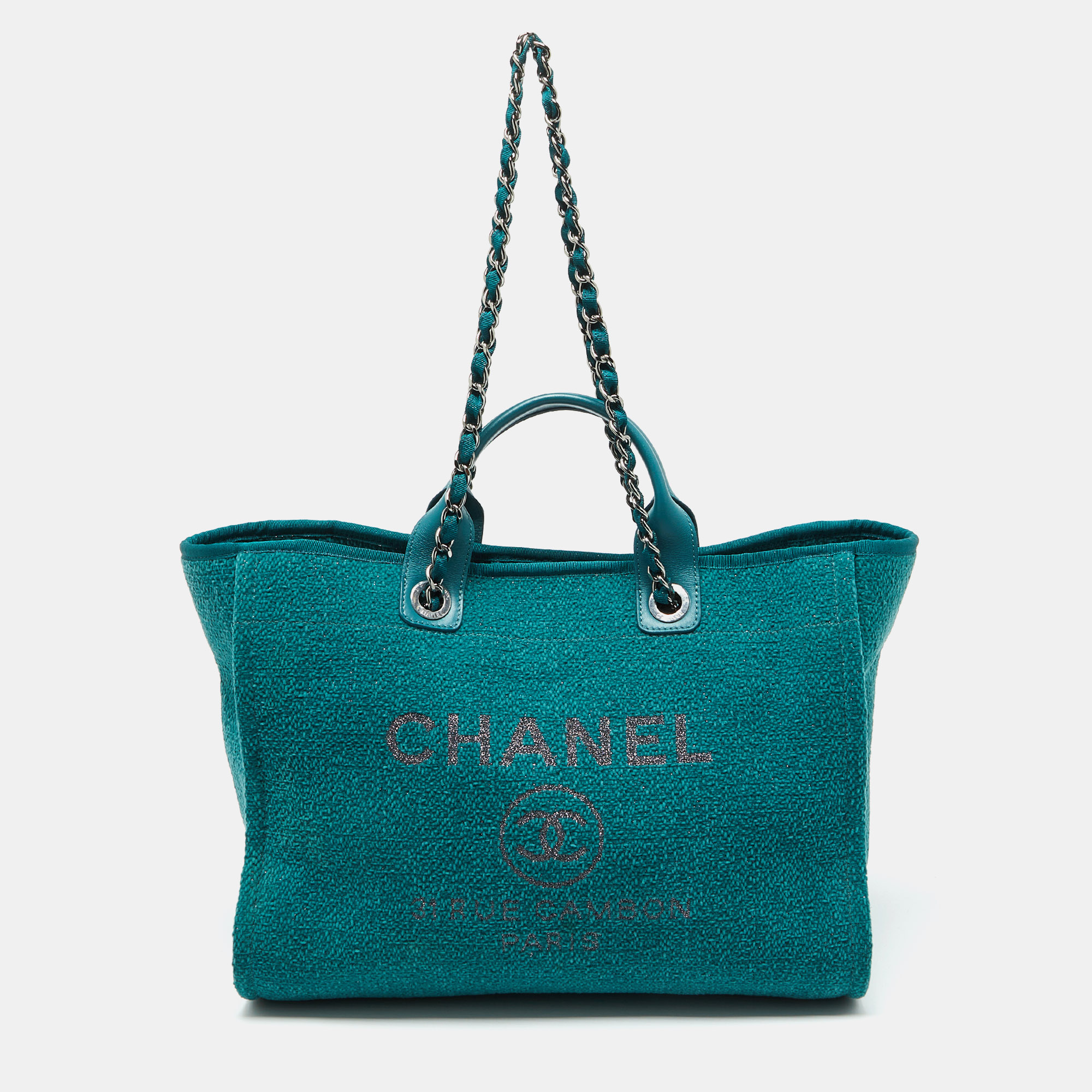 

Chanel Teal Green Tweed Large Deauville Shopper Tote