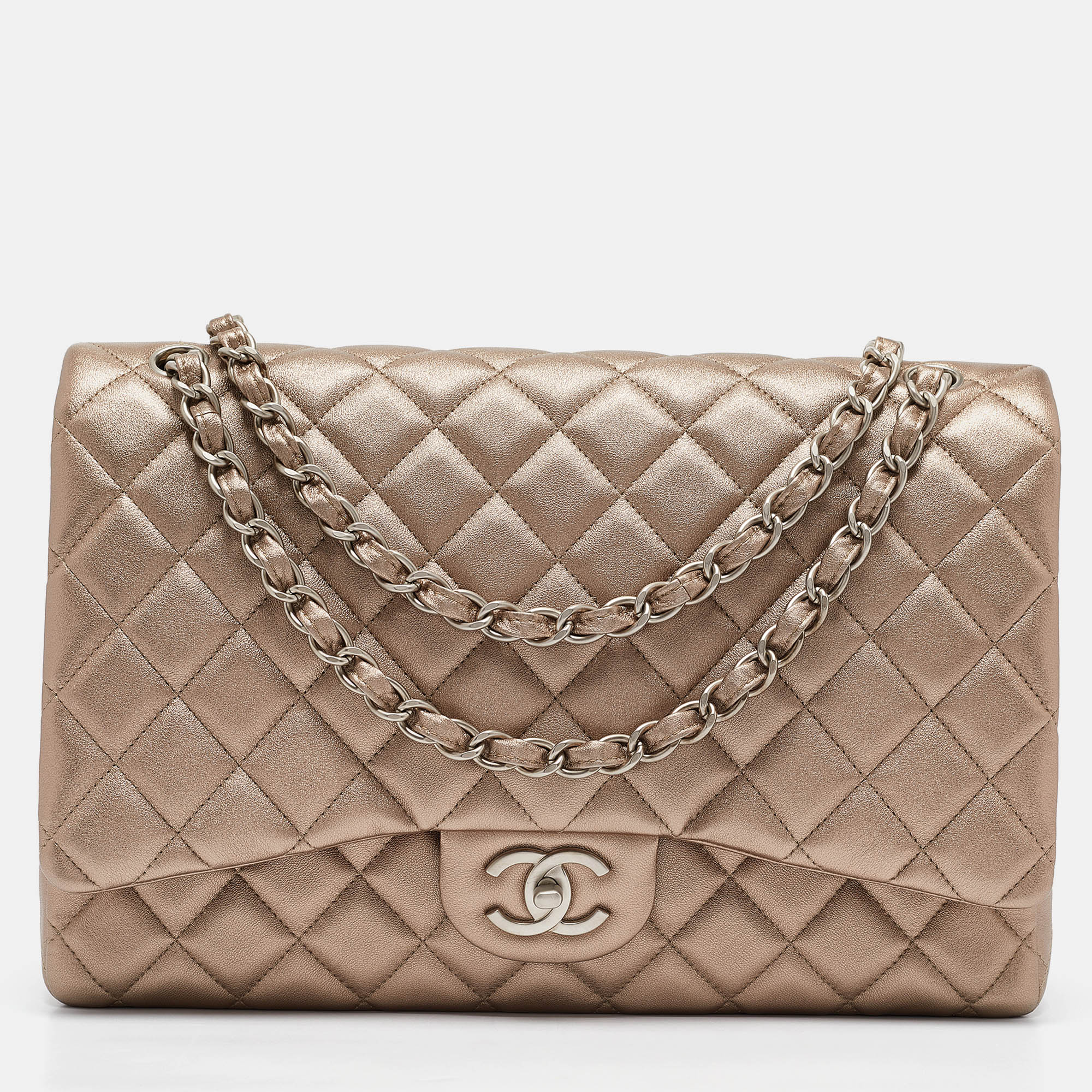 

Chanel Metallic Beige Quilted Leather Maxi Classic Double Flap Bag