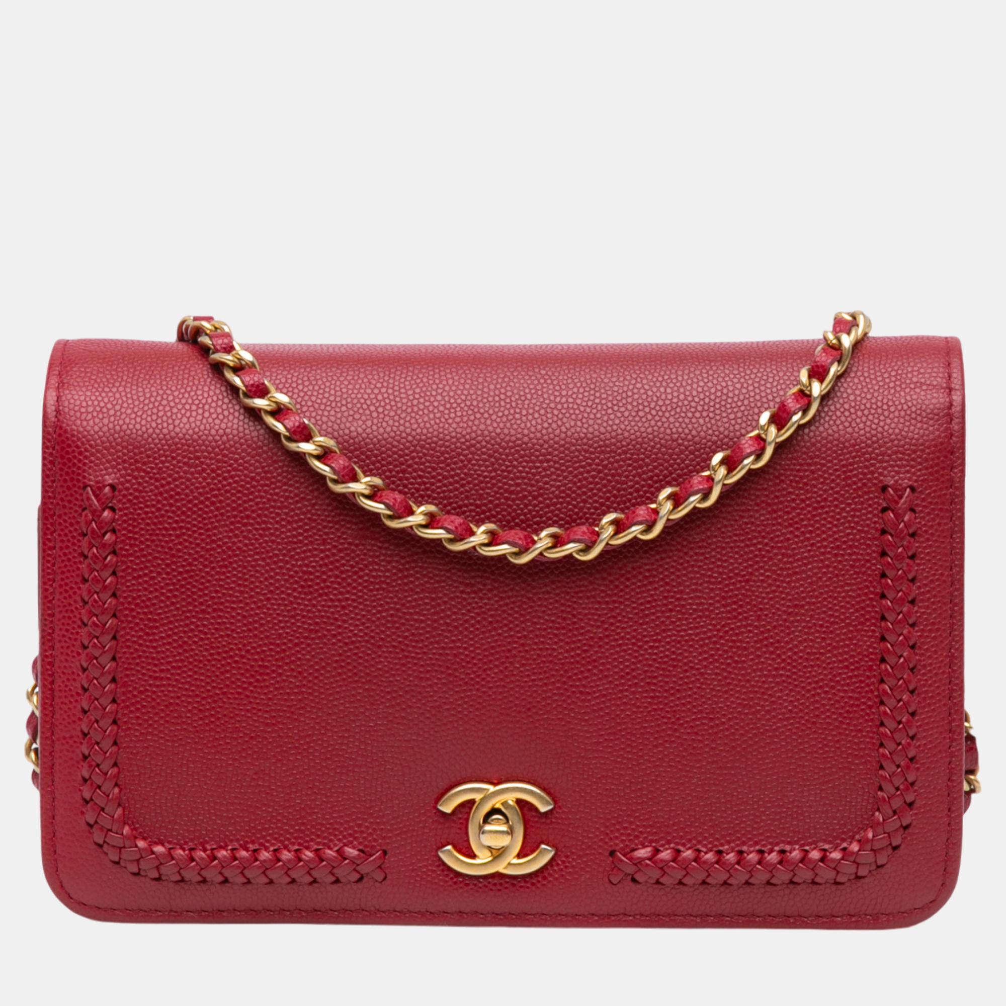 

Chanel Red CC Caviar Braided Trim Wallet On Chain