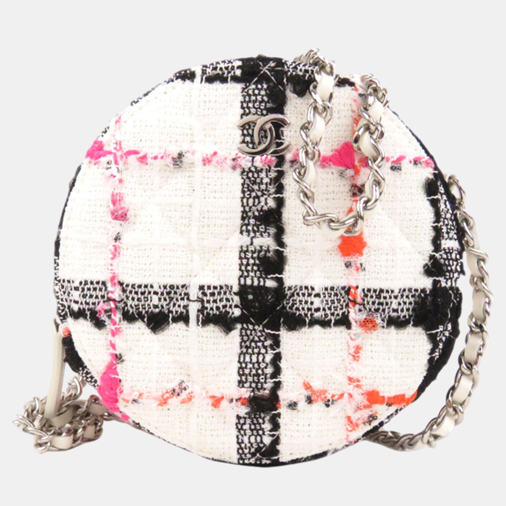 

Chanel White Tweed Round Clutch with Chain