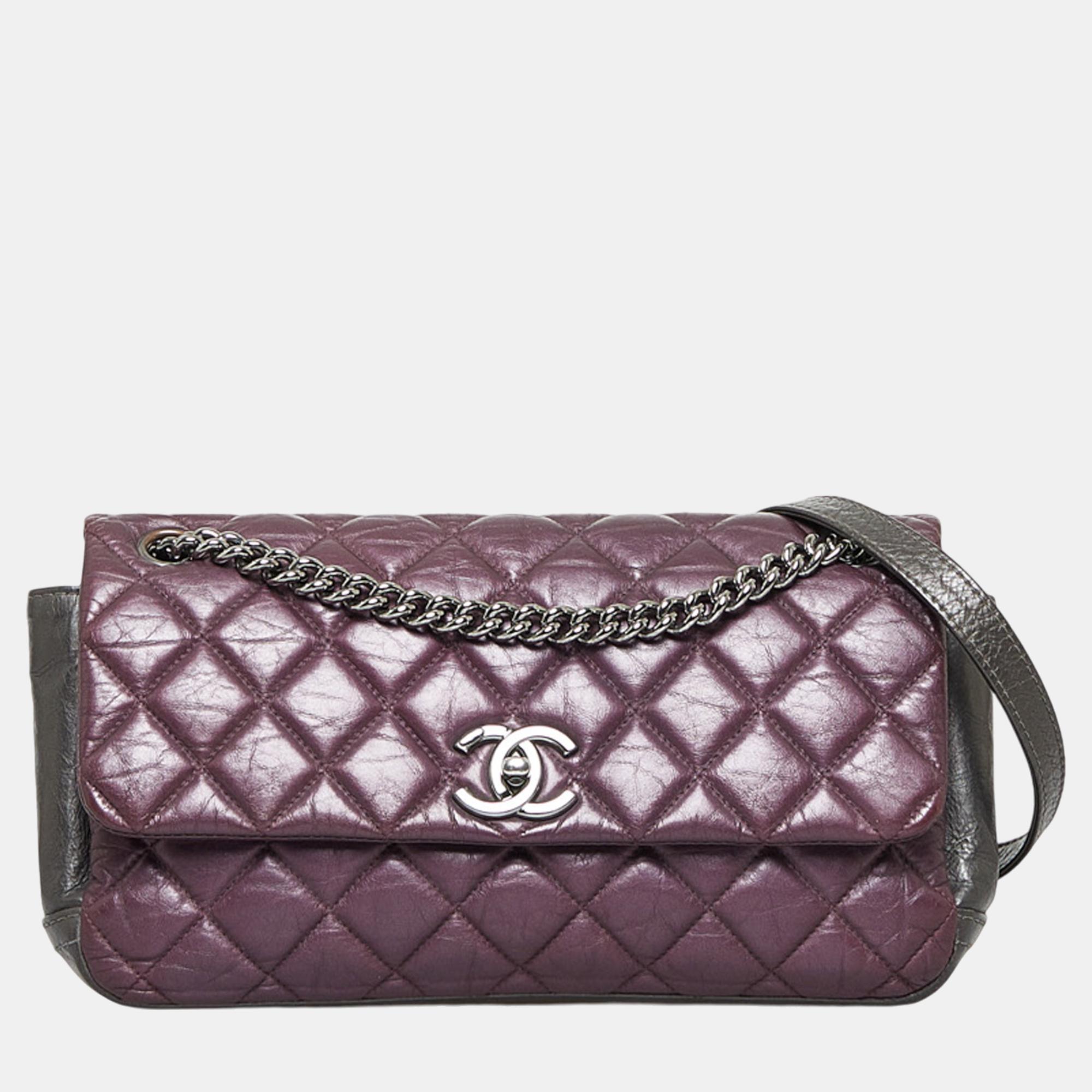 

Chanel Purple Glazed Matelasse Portobello Flap Bag