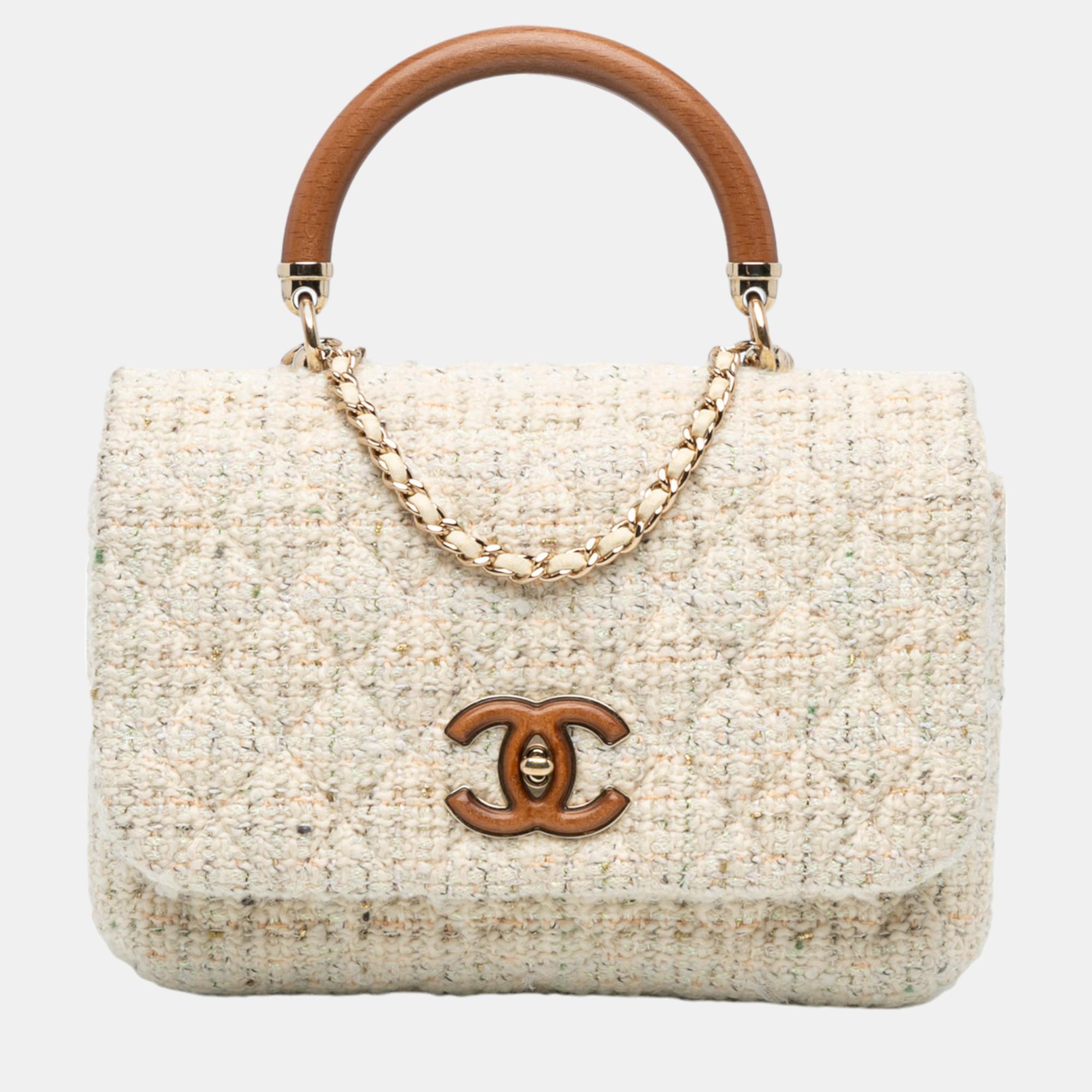 

Chanel White Tweed Knock on Wood Satchel